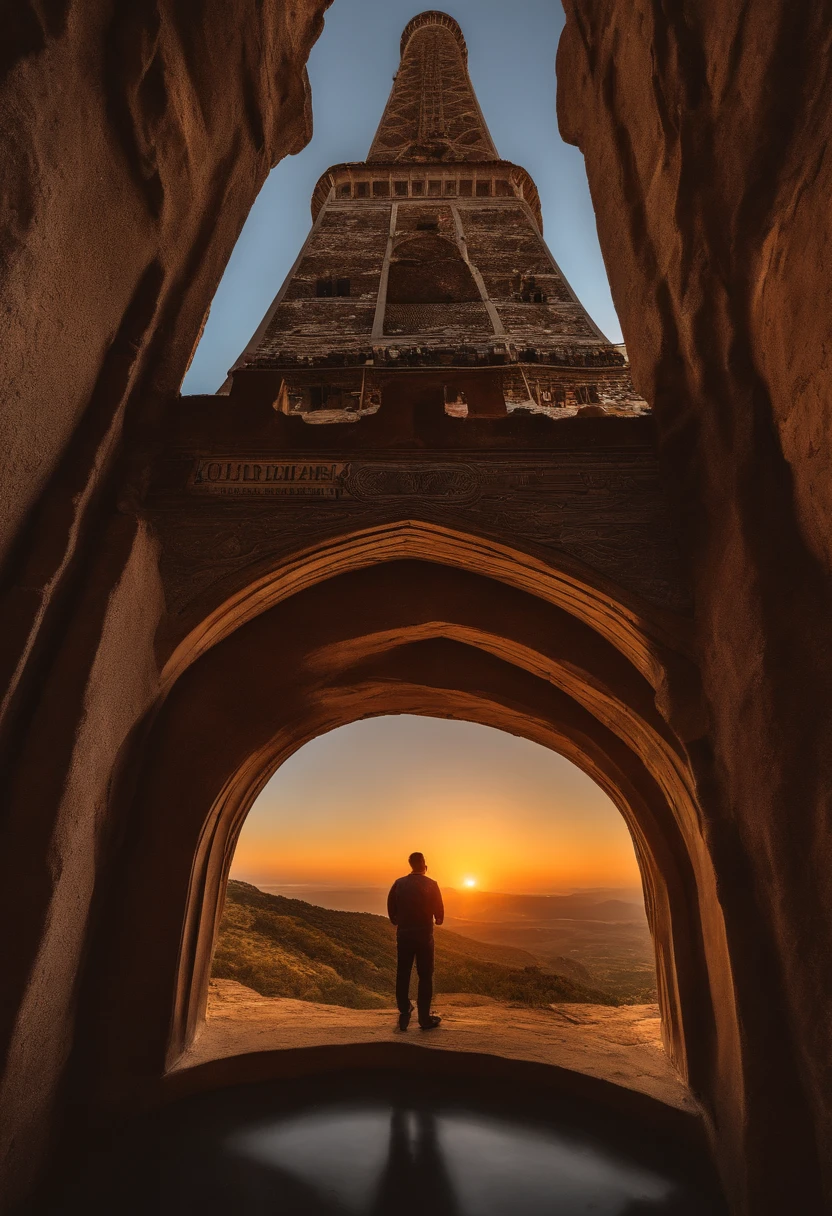 Jovem aspirante humano com o pai no topo da torre mais alta do mundo olhando para o globo terrestre altamente detalhado de alta qualidade ,Coloridos