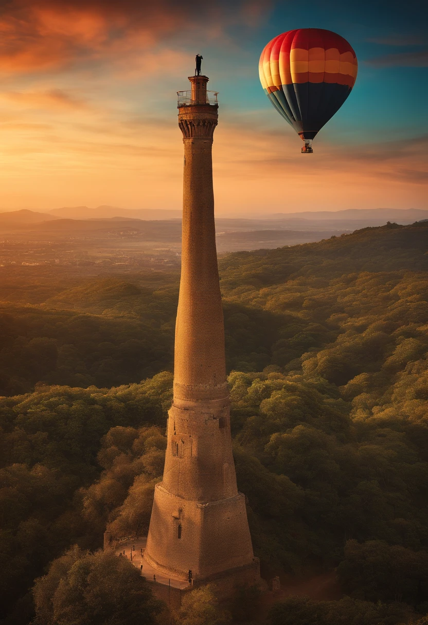 Jovem aspirante humano com o pai no topo da torre mais alta do mundo olhando para o globo terrestre altamente detalhado de alta qualidade ,Coloridos
