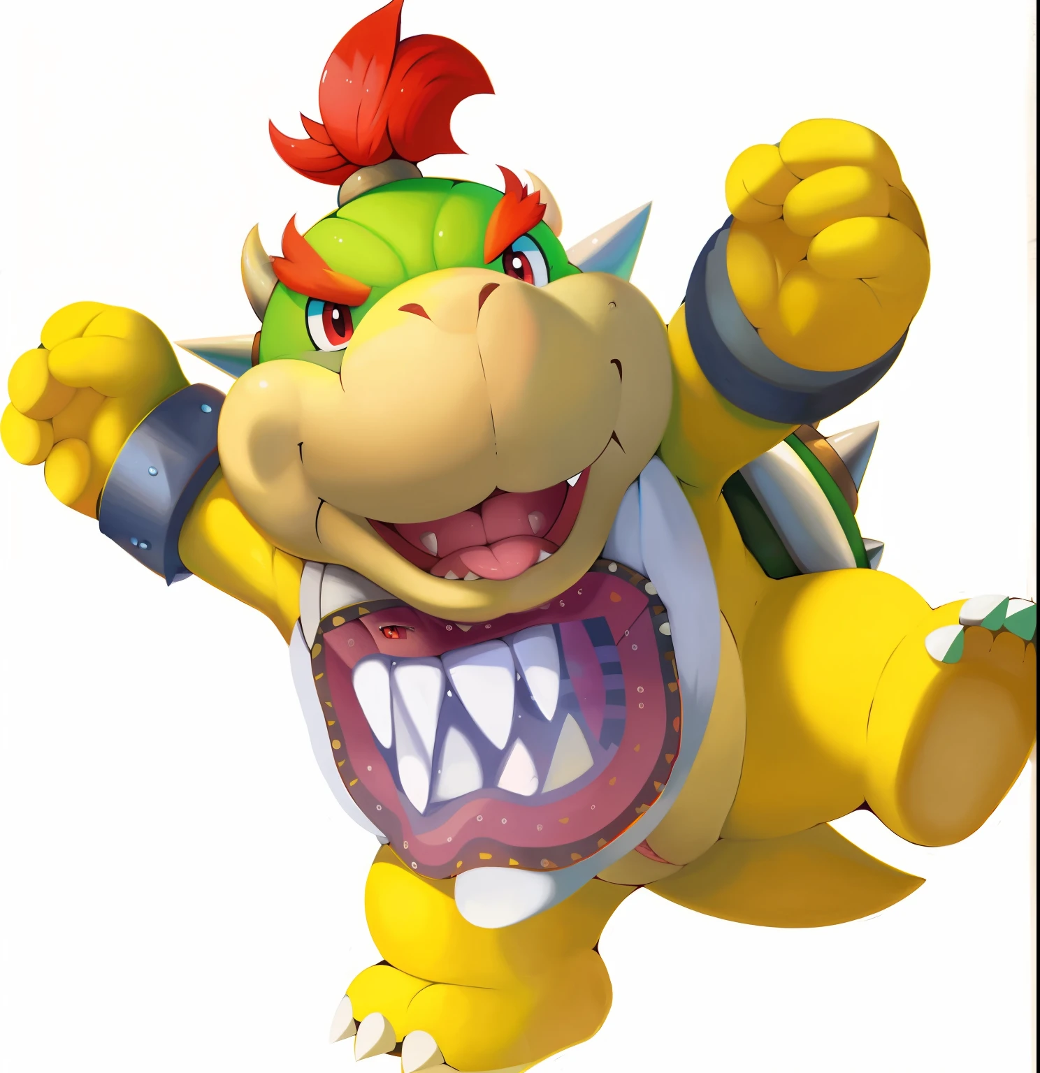 solo, (bowser jr \(mario\), bib with mouth, red eyes, anatomically correct, genital slit), by tricksta, by plattyneko, by dr.bubblebum, best quality