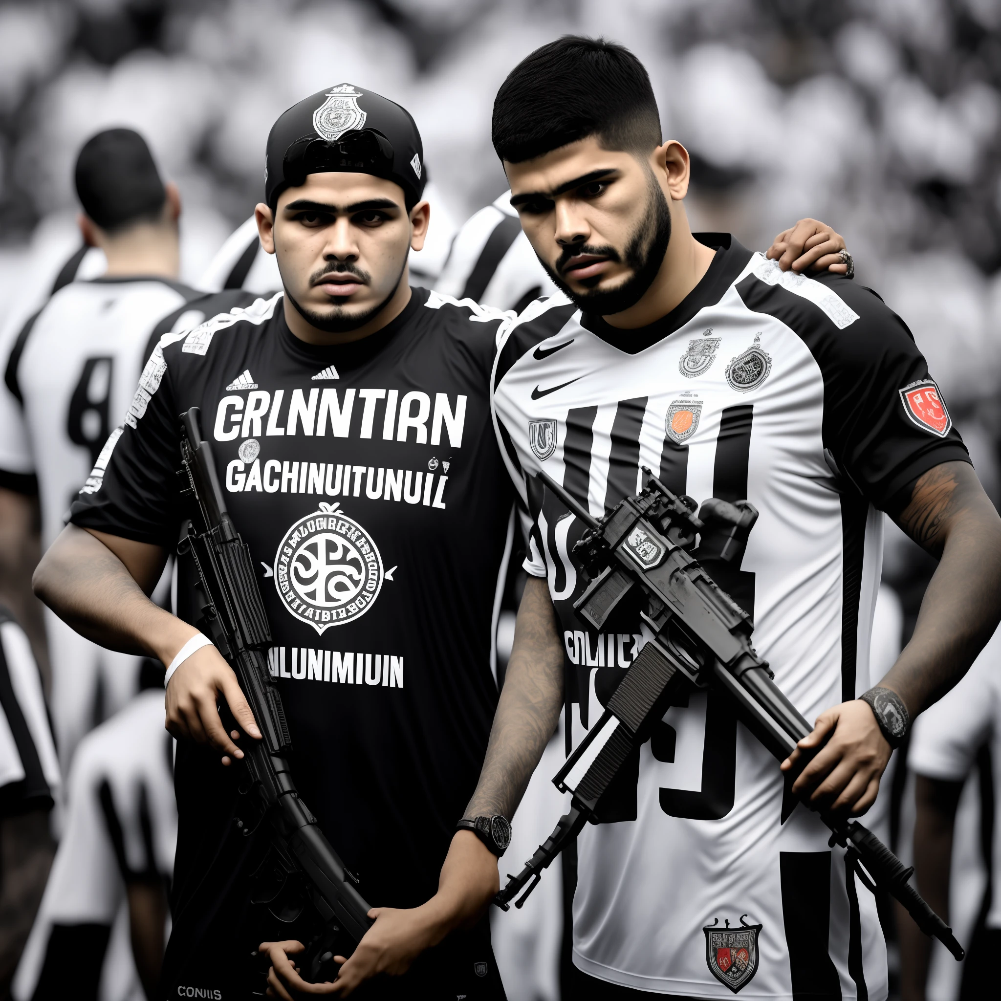 Man with Corinthians shirt and gun in hand, atacando um torcedor do co