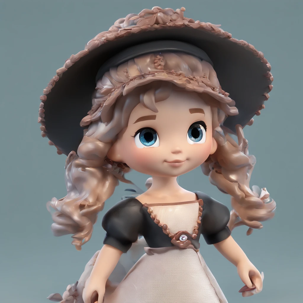 Super Cute Girl IP by Pop Mart, Bright eyes, Cherub,clay, modeled, blind box toy, Glossy and delicate,clean back ground, Good luster, 3D rendering of a,Best Quality,the witch、Black dress、Halloween Hats、Skull ornament、Dreadlocks
