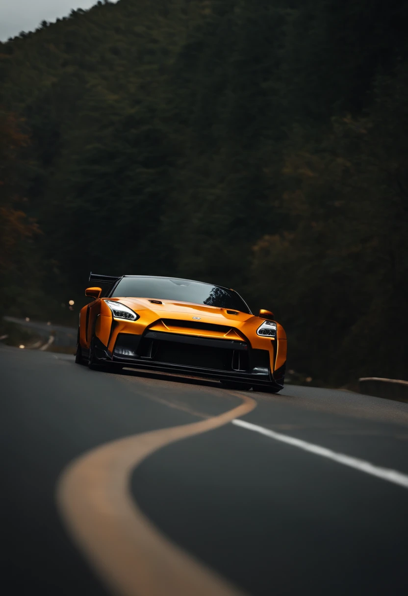 A GTR spers down the road，The roadside is full of screaming people