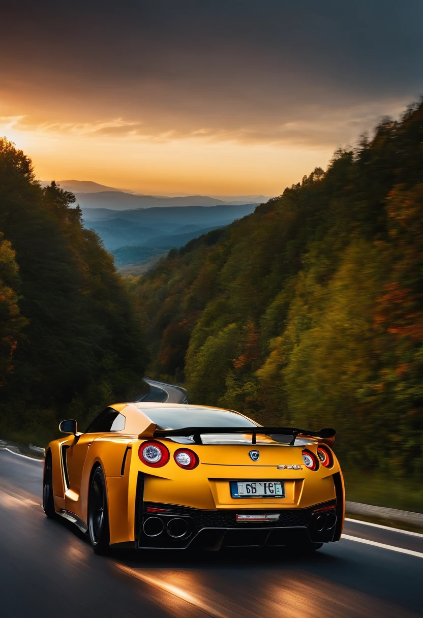 A GTR spers down the road,The roadside is full of screaming people