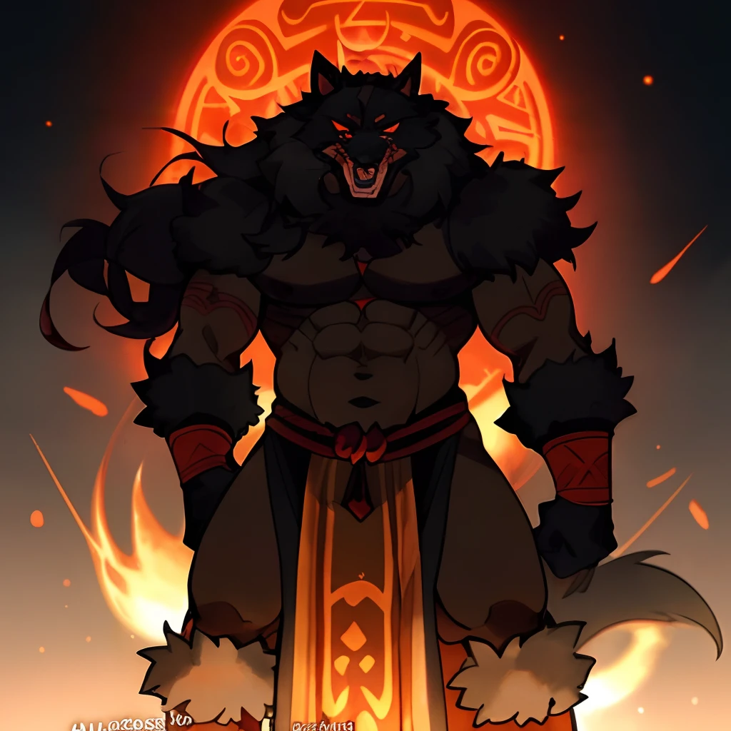 Name:Amoux
Species:Werewolf and demon
Age:30

has Musclegut, wide
Gender:Male
-10ft tall
-800 pounds
 Fur Colour:
𖤐primary:black with some red shades where runes are
𖤐secondary:grey
-Fur Pattern:
►Has black stripes. Some of them glow on dark red. They have a thunder Shape on them. ▻skull mask
scars(on chest, and neck)
Thick 
Balls