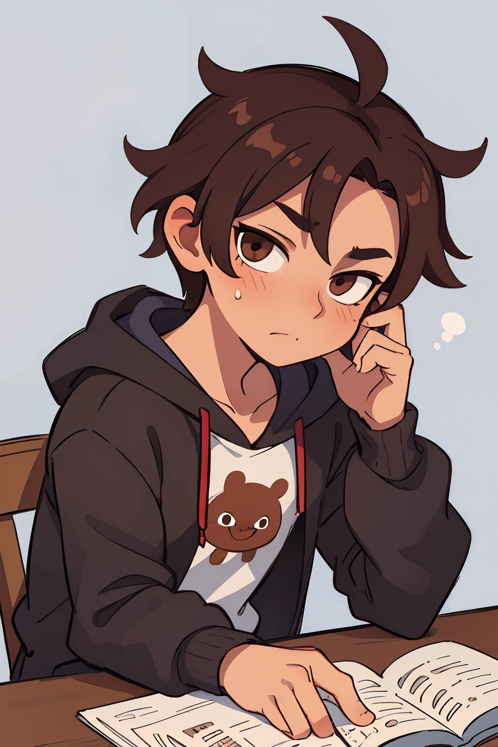 ((beste-Qualit, tmasterpiece)),
1guy with kinky brown hair, Brown eyes in hoodie
