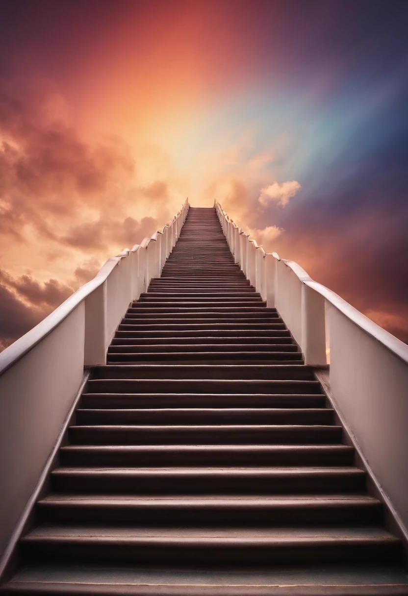 Close-up of the stairs leading to the rainbow sky, stairway to heaven, A very colorful heaven, stairs from hell to heaven, Leading to the Sky, Rainbow clouds, Colors of Heaven, Rainbow Trail, Colorful sky, Rainbow clouds, Heaven!!!!!!!!, rainbow, Rainbow colors, Psychedelic sky, In beautiful colors, Irridescent color, colorful dream, colorful skies