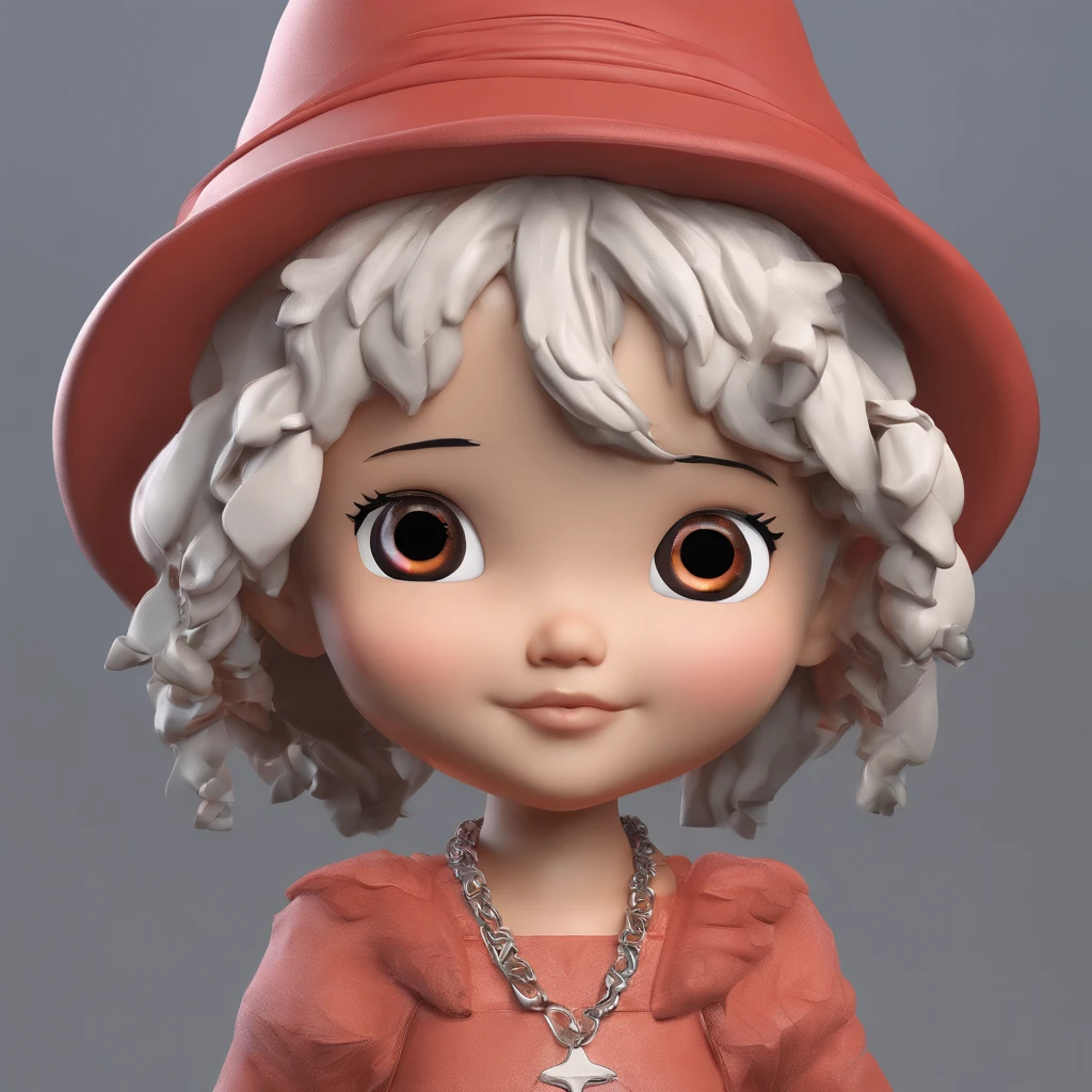 Super Cute Girl IP by Pop Mart, Bright eyes, Cherub,clay, modeled, Glossy and delicate,clean back ground, Good luster, 3D rendering of a,Best Quality,the witch、Black dress、Halloween Hats、Skull ornament、Dreadlocks、Dreadlocks、Dreadlocks