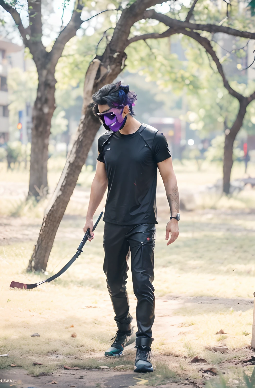 Cyberpunk punk natural lighat 4k resolution futuristic realistic,in hand weapon , face mask , sony f1.4 canon r6 nikon z7 85 mm with f1.4 realistic highper realistic , cyberpunk with real face night cyber city with multi light