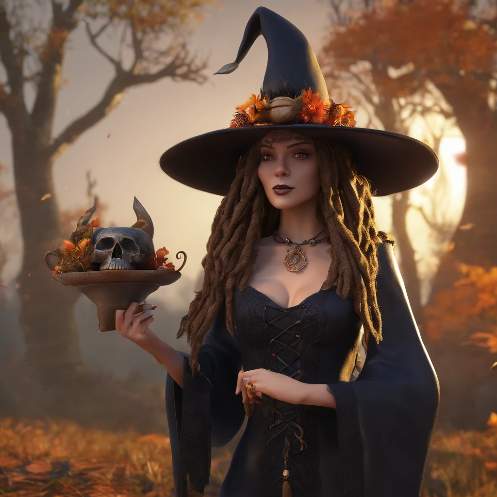 the witch、Black dress、Halloween Hats、Skull ornament、Dreadlocks、Dreadlocks、Dreadlocks