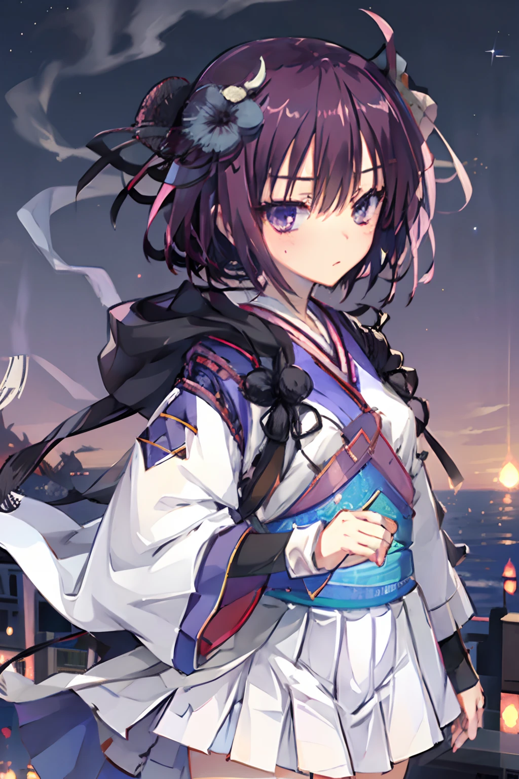 one girls,独奏,the beautiful night sky,Viewer's Perspective,blushed face,South City Fence,I have a bill,Onmyoji,Top image quality,masutepiece,Best Quality