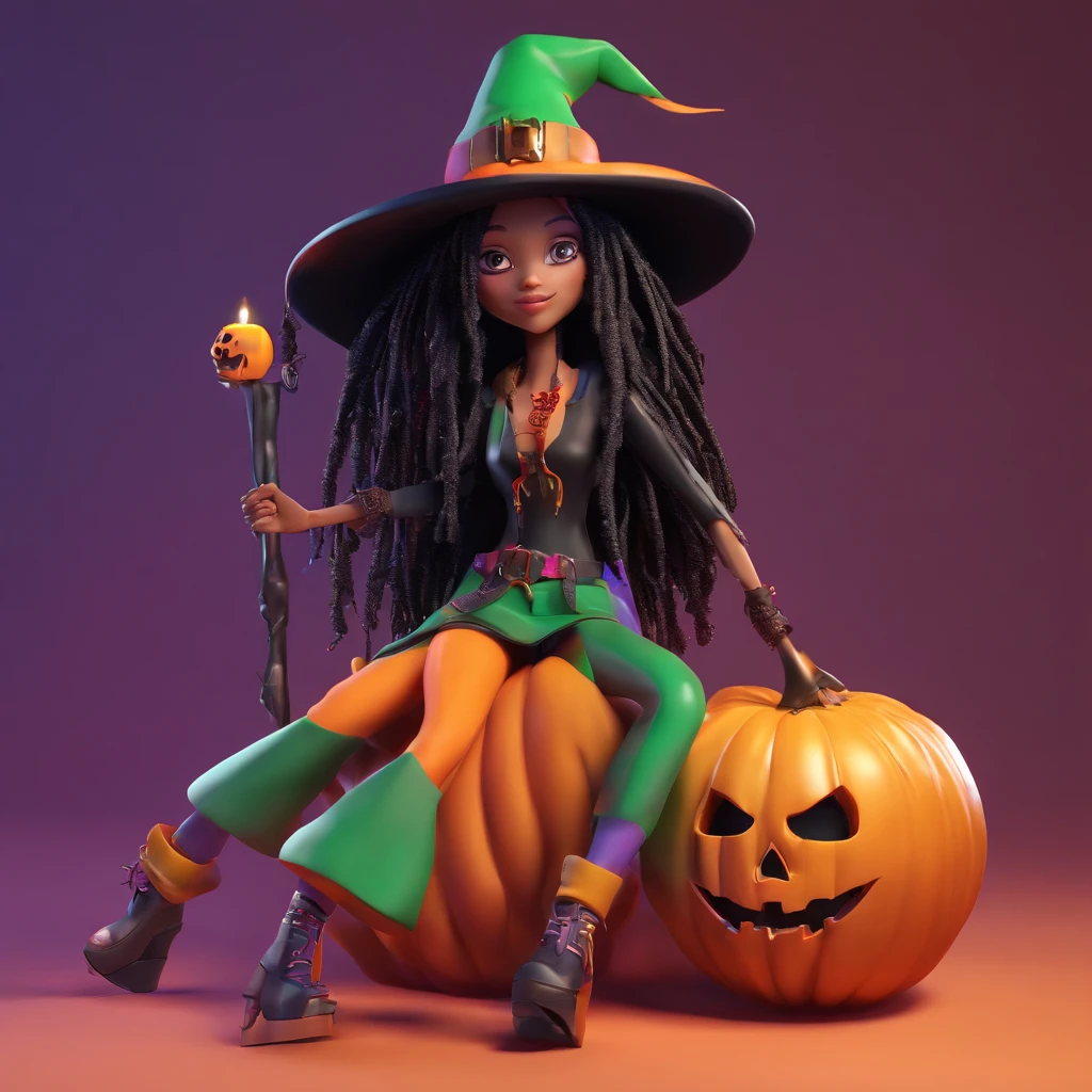 girl with、Cute witch、Black dress、Halloween Black Hat、Skull Accessories、Colorful dreadlocks、Colorful dreadlocks、Colorful dreadlocks