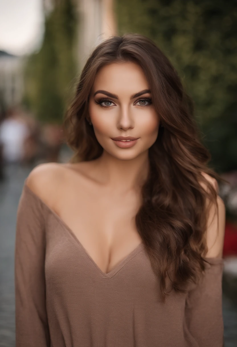 Arafed Frau komplett , Sexy girl with brown eyes, Ultra-realistisch, Akribisch detailliert, portrait sophie mudd, brown hair and big eyes, Selfie einer jungen Frau, Street market, Violet Myers, Frei von Make-up, Natural makeup, Blick direkt in die Kamera, Gesicht mit Artgram, dezentes Make-up, Great full body shot , im Zimmer, medium to large bust size, Middle buttocks