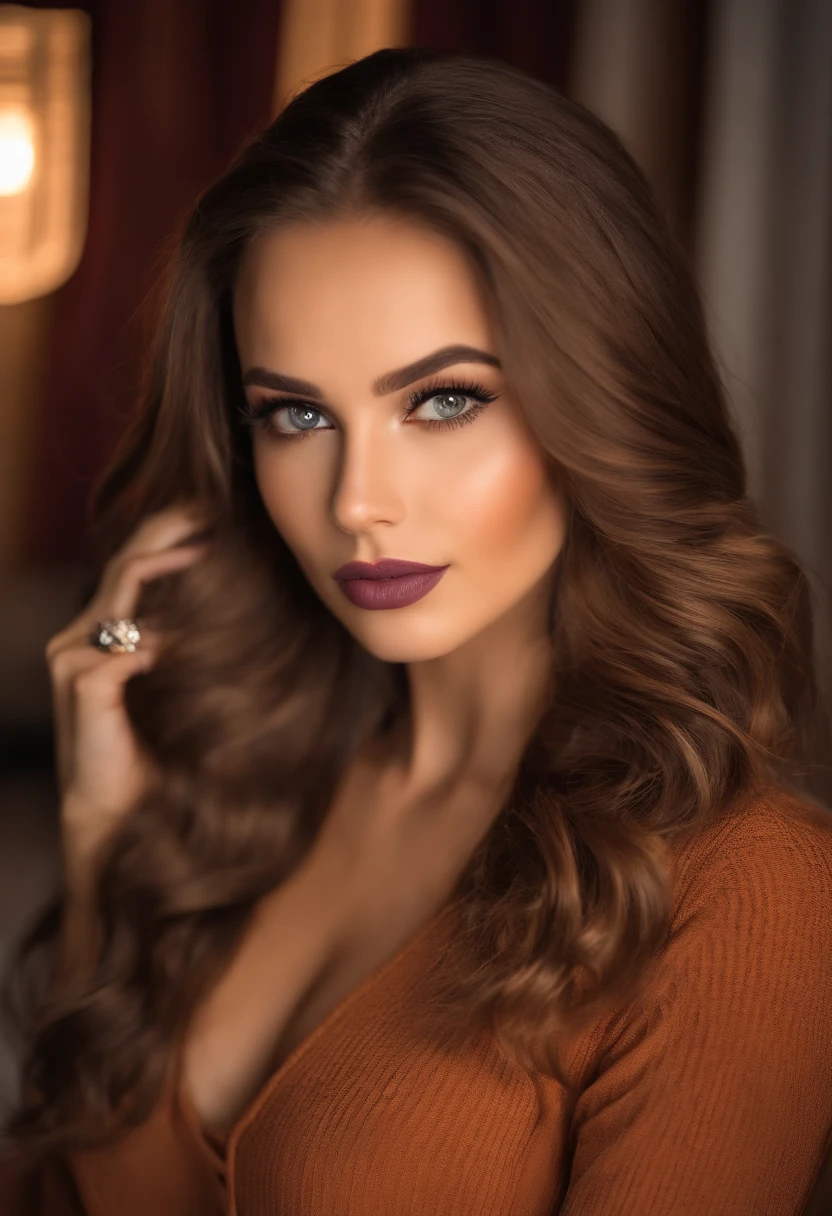 arafed frau voll , Sexy girl with brown eyes, ultra realistisch, Akribisch detailliert, portrait sophie mudd, brown hair and big eyes, Selfie einer jungen Frau, Dubai Augen, Violet Myers, ohne Make-up, Natural makeup, Blick direkt in die Kamera, Gesicht mit Artgram, dezentes Make-up, Stunning full body shot, die auf dem Bett kniet, im Schlafzimmer, medium to large bust size
