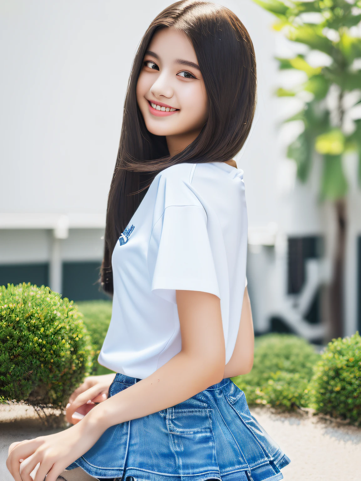 (full body),1 girl,high school student,(plain white t-shirt),light smile,
master piece,8k,(master piece,ultra high resolution:1.5),(master piece,photorealistic:1.5),(master piece,best quality,ultra detailed:1.5) master piece,detailed eyes,master piece,detailed face,