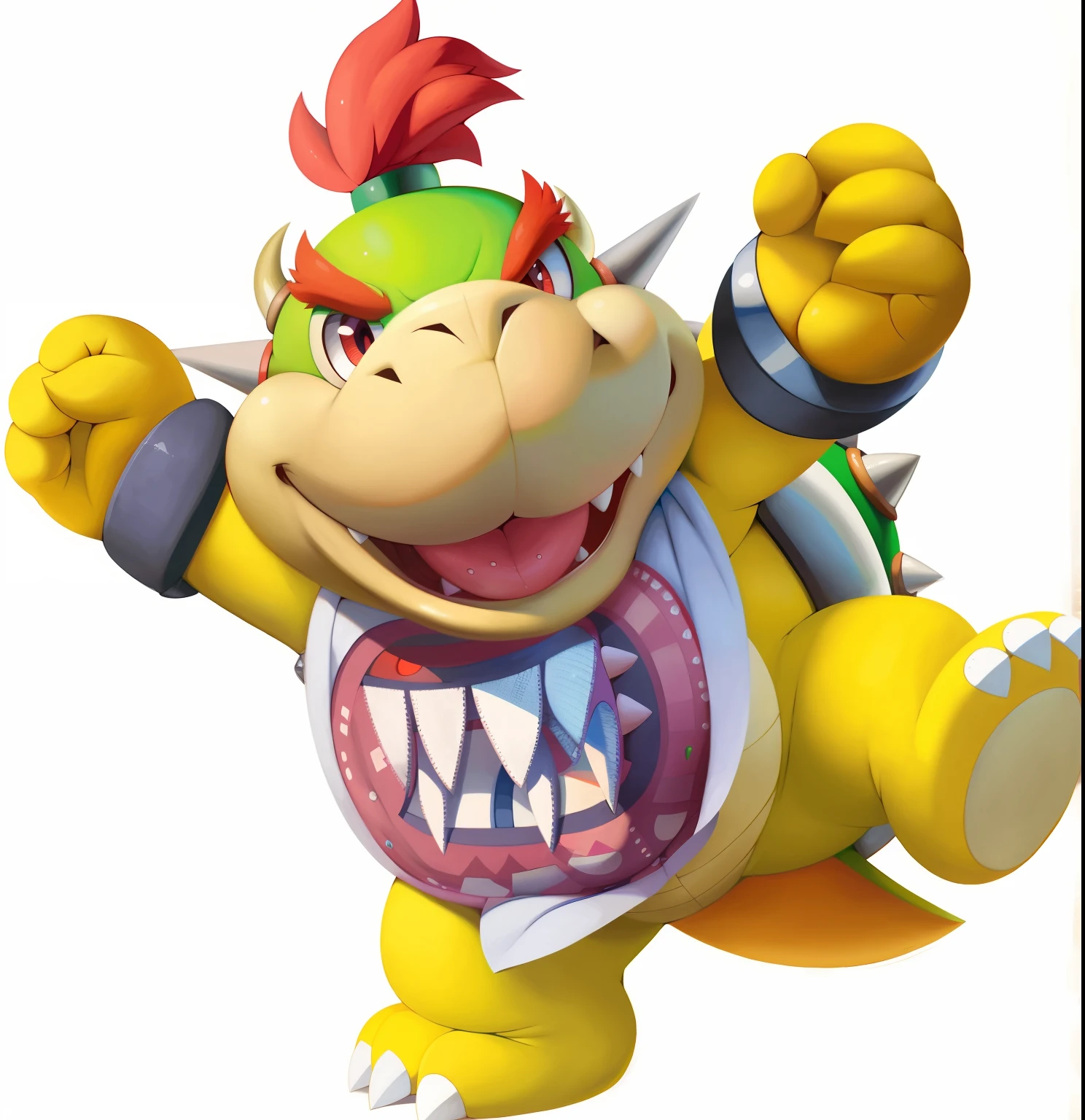 solo, (bowser jr \(mario\), bib with mouth, red eyes, genital slit), by tricksta, by plattyneko, by dr.bubblebum, highly detailed, best quality, 4k