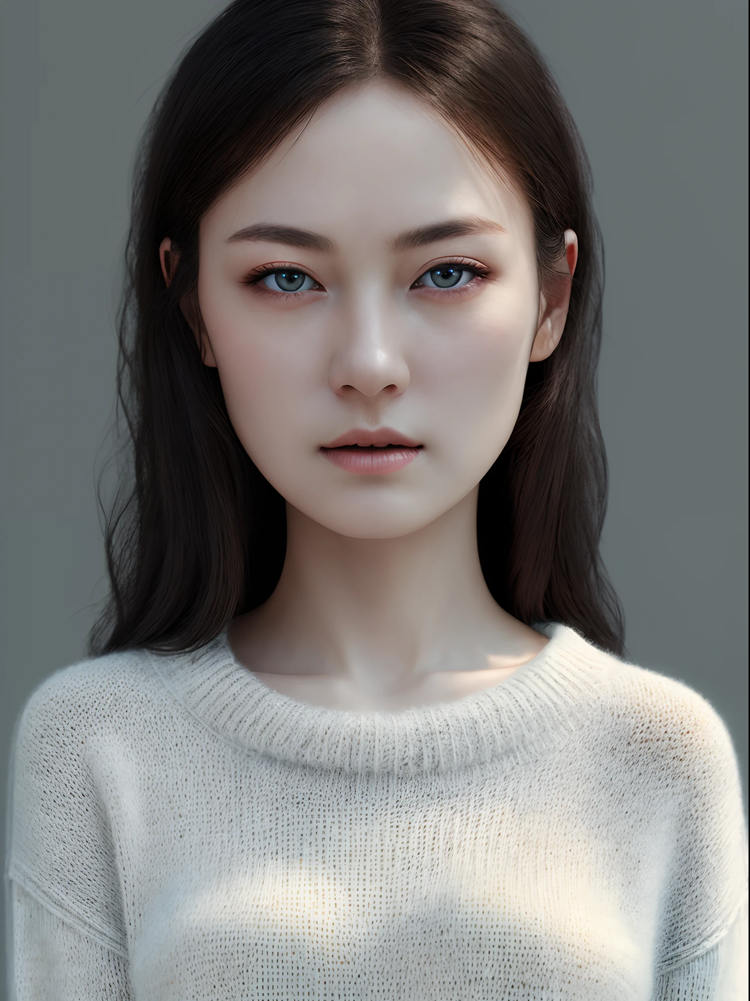 top-quality、masterpiece、超A high resolution、(realistic:1.4)、Raw photo、251 year old woman、White knitwear、lighting like a movie、skirt by the、Eye color black