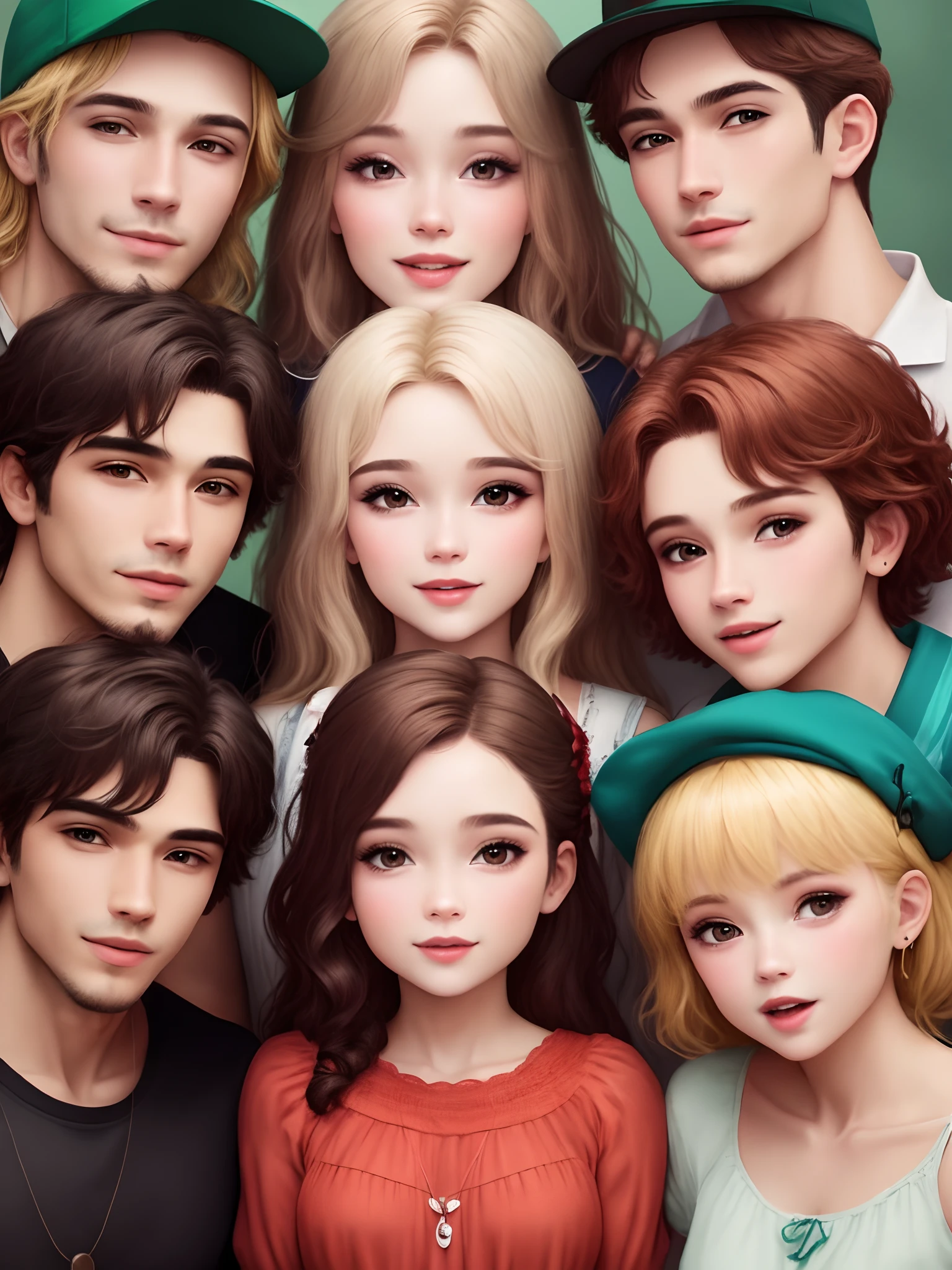 Imagine 7 amigos juntos em uma imagem, 4 men and three women