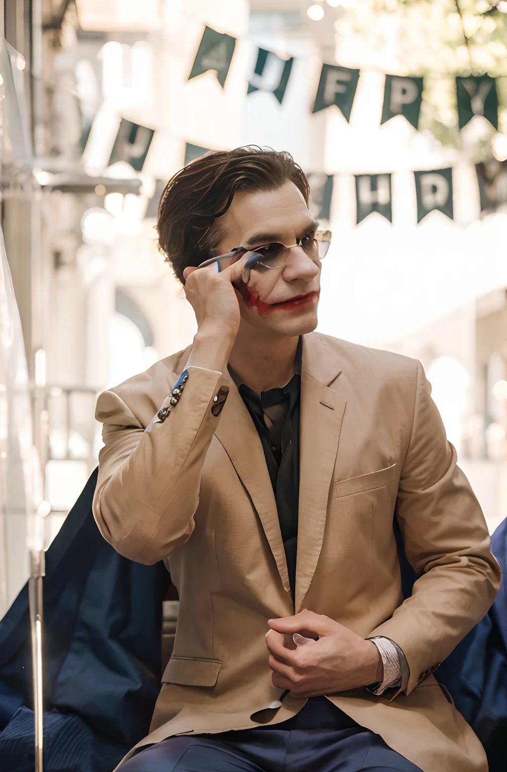 masterpiece, best quality, realistic, half body shot of Joker, DC universe cinematic, detailed face, 8k, uhd, sharp focus