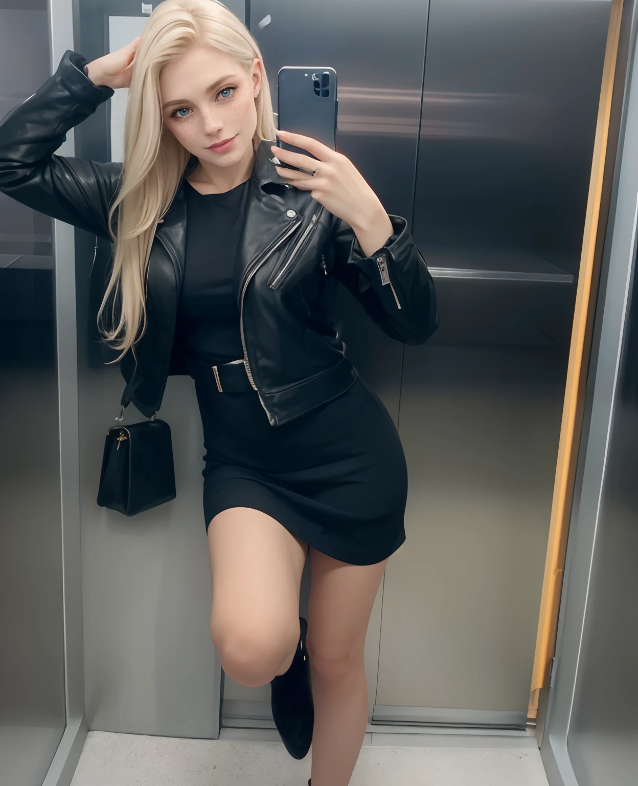 Rosto de uma mulher, americana, 25 anos, pale skin and freckles, olhos cinzas, nariz delicado, soft and delicate lips, cabelo blondie cinza longo e ondulados, sorriso meigo