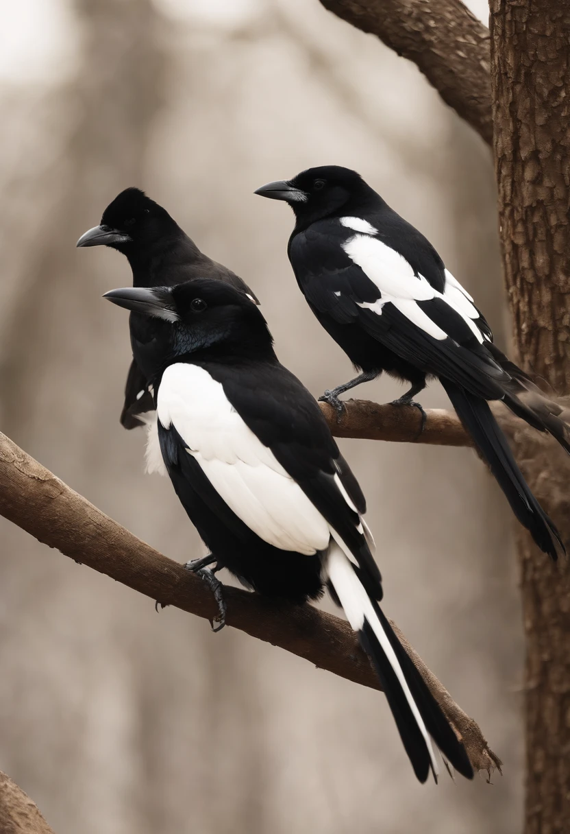 The best images, Illustration-style line border depiction, Two magpies standing on two legs, Magpie swing dancing, Spread your wings, Backgrounds are monochromatic, spotlights, Bright atmosphere