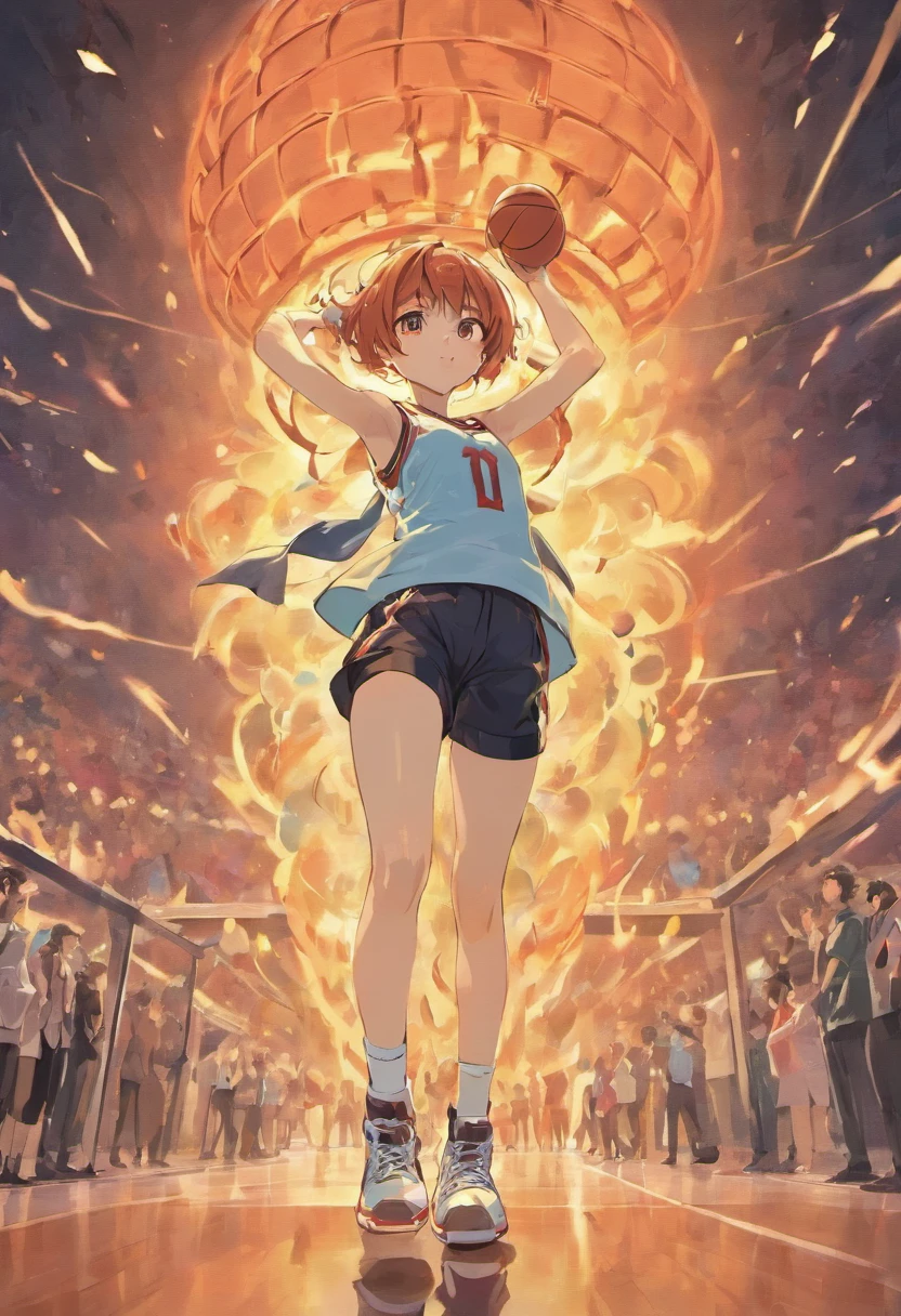 Youthful and hot-blooded,Bright tones ,The backs of five basketball players,Small proportions of the characters,They walked forward with basketballs,The two players put their arms around each other,The sky is above the sky,Clouds fluttering,There is no uniform number duplication,Cartoon style,Hand detail optimization