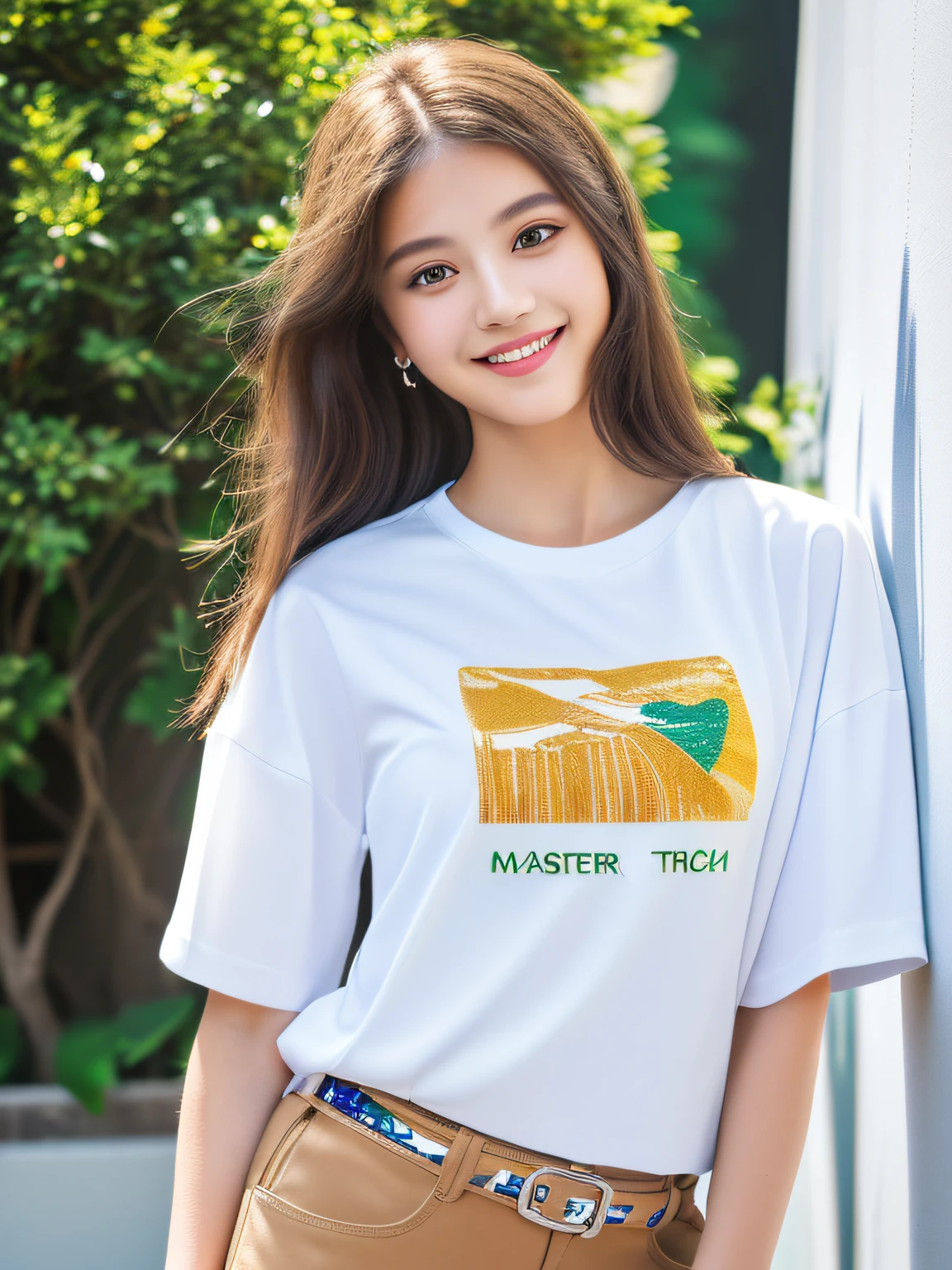 (full body),1 girl,high school student,(plain white t-shirt:1.2),light smile,
master piece,8k,(master piece,ultra high resolution:1.5),(master piece,photorealistic:1.5),(master piece,best quality,ultra detailed:1.5) master piece,detailed eyes,master piece,detailed face,