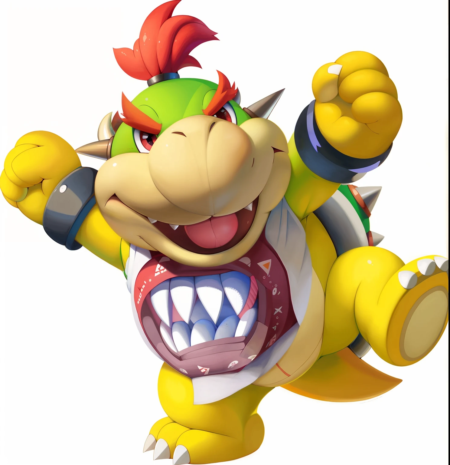 solo, (bowser jr \(mario\), bib with mouth, red eyes, genital slit), by tricksta, by plattyneko, by dr.bubblebum, highly detailed, best quality, 4k
