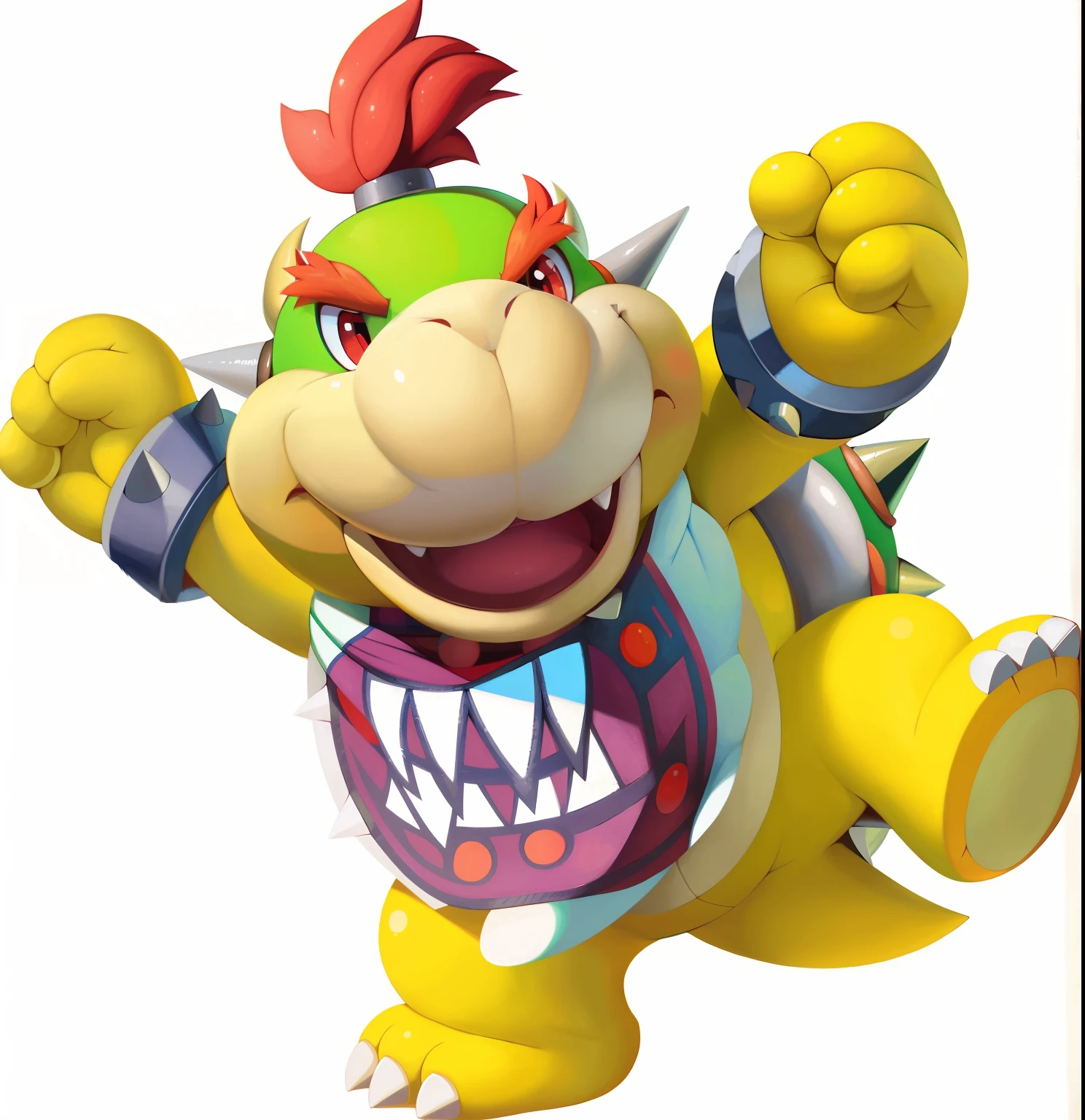 solo, (bowser jr \(mario\), bib with mouth, red eyes, genital slit), by tricksta, by plattyneko, by dr.bubblebum, highly detailed, best quality, 4k