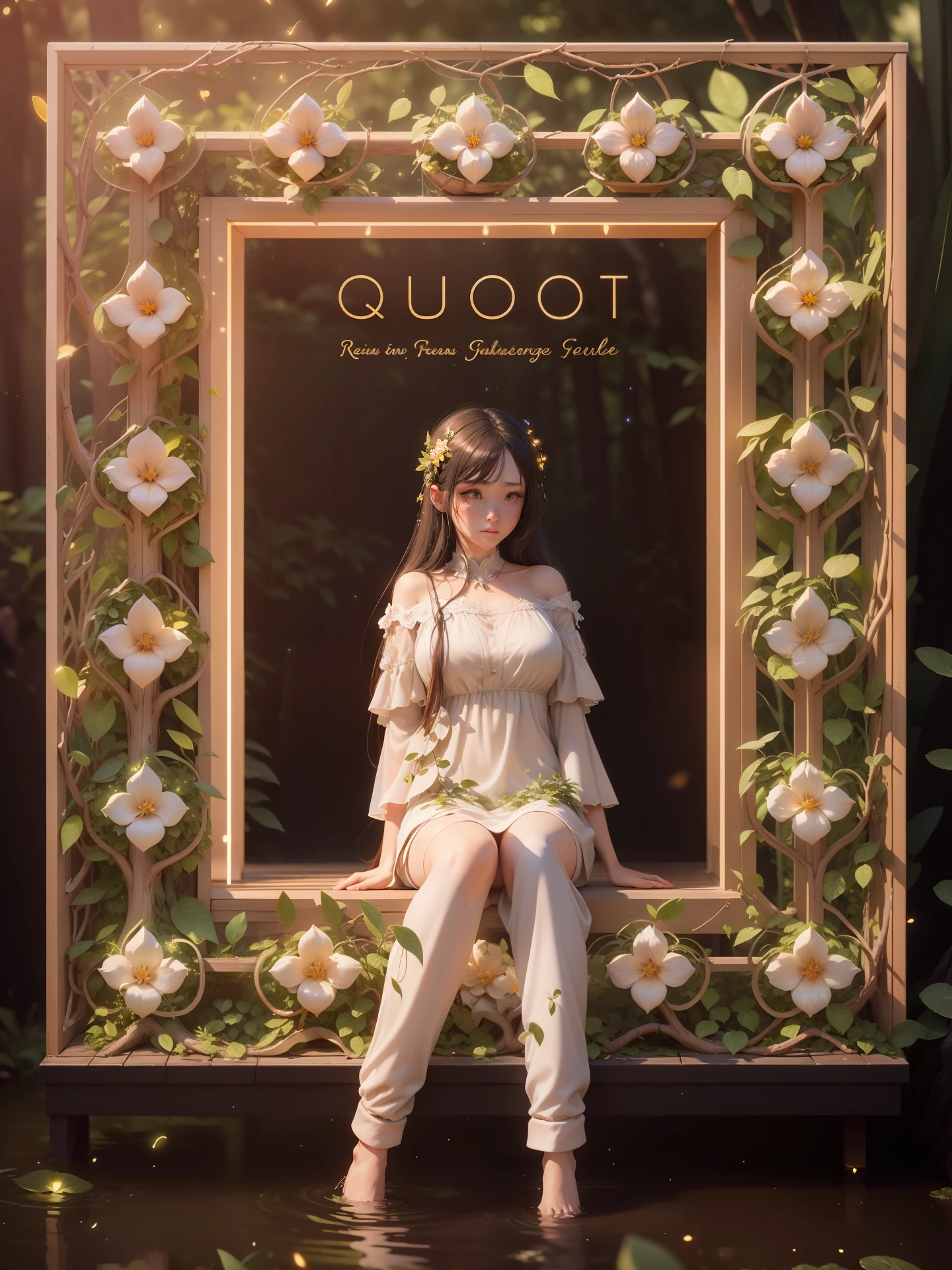 Masterpiece, best quality, (very detailed CG unity 8k wallpaper), (best quality), (best illustration), (best shadows), glow sprite, with a glowing deer, in the swimming pool Drinking water, natural elements in the forest theme. Mysterious forest, beautiful forest, nature, surrounded by flowers, delicate leaves and branches surrounded by fireflies (natural elements), (jungle theme), (leaves), (twigs), (fireflies), (particle effects) etc. 3D , Octane rendering, ray tracing, super detailed