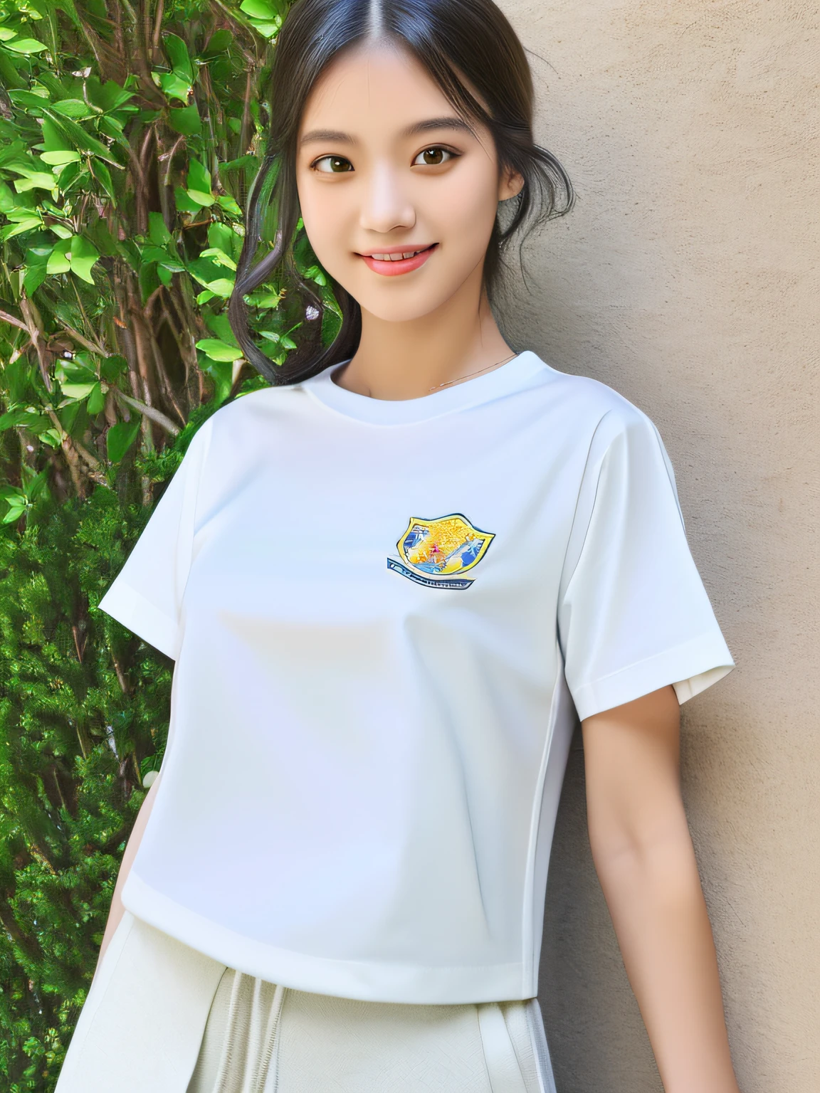 (full body),1 girl,high school student,(plain white t-shirt:1.4),light smile,
master piece,8k,(master piece,ultra high resolution:1.5),(master piece,photorealistic:1.5),(master piece,best quality,ultra detailed:1.5) master piece,detailed eyes,master piece,detailed face,
