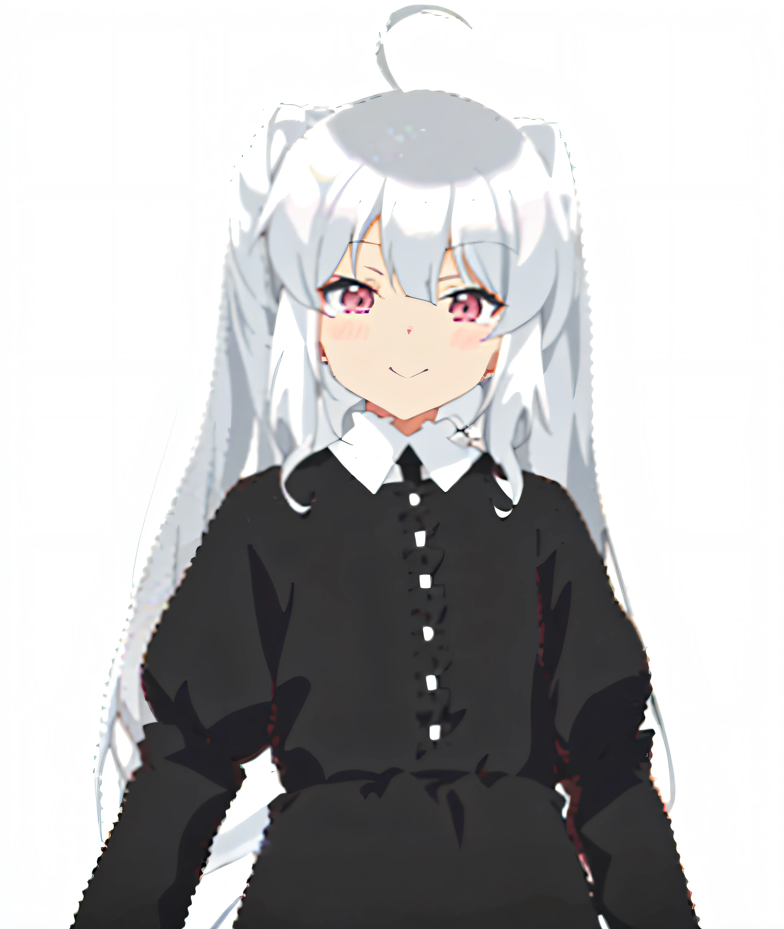 Anime girl in black dress with white collar and long hair, Silver hair (Ponytail), silver hair girl, Girl with white hair, : 80s anime style, Girl Silver Hair, white  hair, anime girl wearing a black dress, anime moe art style, white  hair, nyaruko-san, made with anime painter studio, small curvy loli