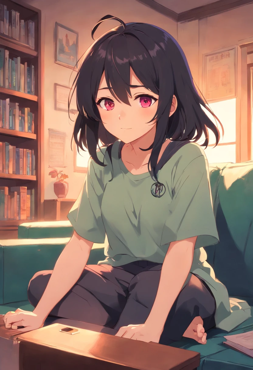 Girl、soio、The Witch、Moody、Predisposition to depression、dreads、Force yourself to laugh、honor student、looks smart、Know、Black hair、Pink eyes、coward、Hut、sitting in the couch