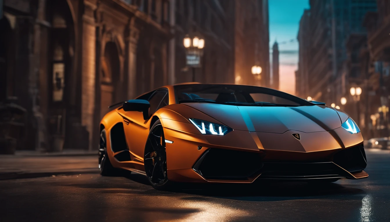 Close-up of a Lamborghini car parked on a city street, wallpaper mobile, filmposter, TV wallpaper, As a matrix, Inspirational poster,Black Lamborghini cars,  Money falls from the sky,Movie wallpaper 4k, Movie 4K wallpaper, LUT matrix, poster for!!!, Grand Theft Auto V poster style, automotive photography, cinematic matte illustration, matte digital illustration, Paper awesome wallpaper, Matte paint movie poster, GTA loading screen art, wallpaper mobile