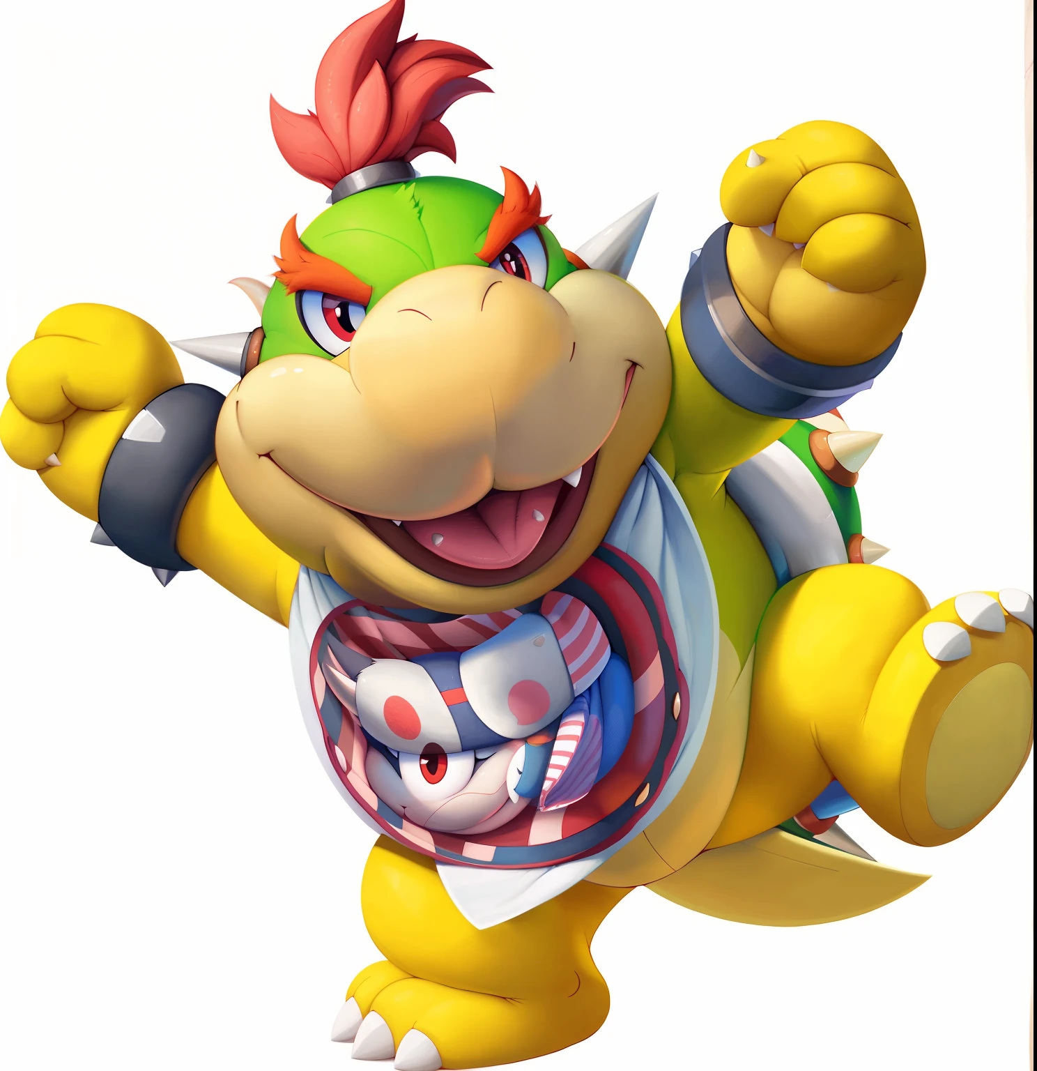 solo, (bowser jr \(mario\), bib with mouth, red eyes, genital slit), by tricksta, by plattyneko, by dr.bubblebum, by thesecretcave, highly detailed, best quality, 4k