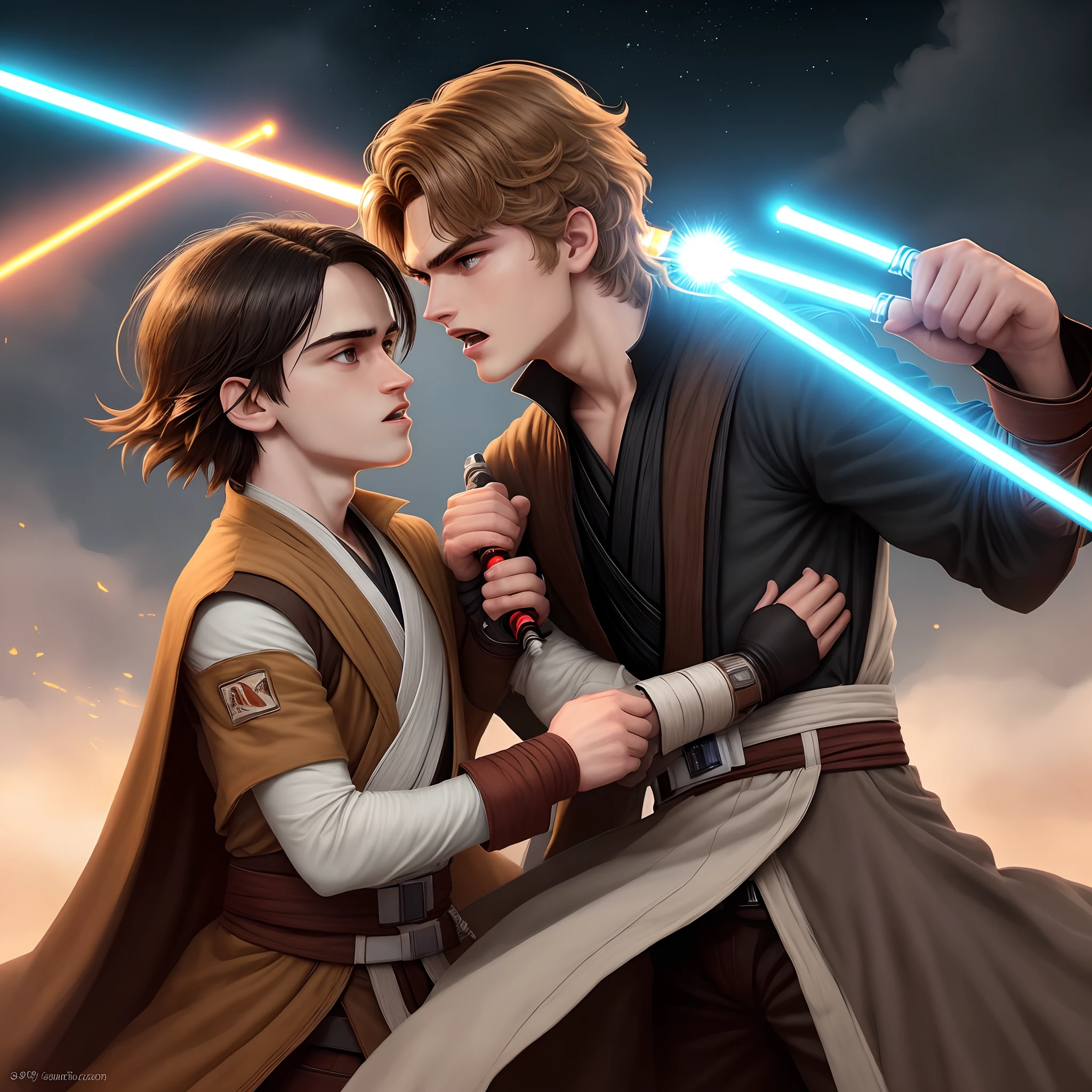 Anakin & 19 year old Eren fighting together with their lightsabers