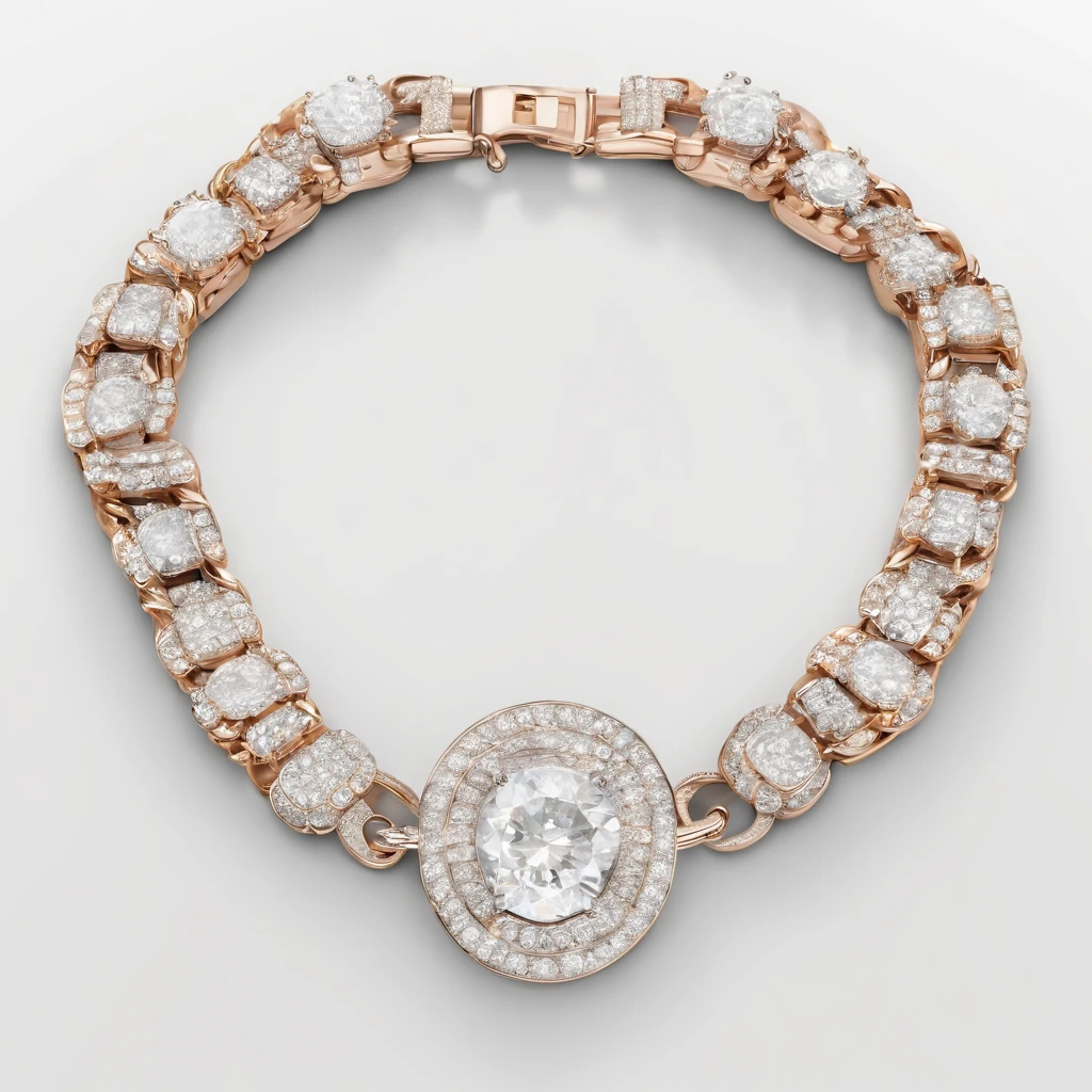 A bracelet on white background, tennis bracelet,chain of  brilliants , shiny jewelry, hyper realistic , details in brilliant and stone,