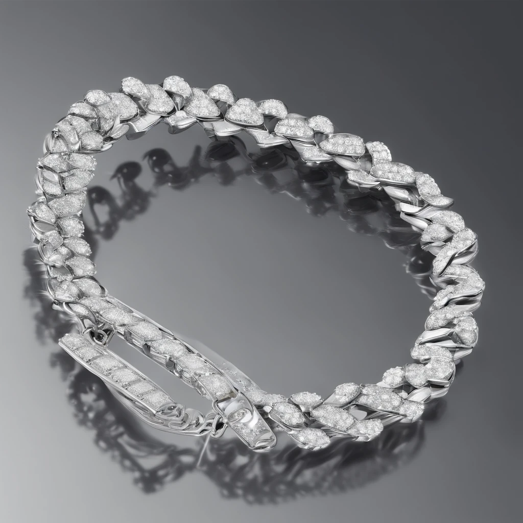 A bracelet on white background, tennis bracelet,chain of  brilliants , shiny jewelry, hyper realistic , details in brilliant and stone,