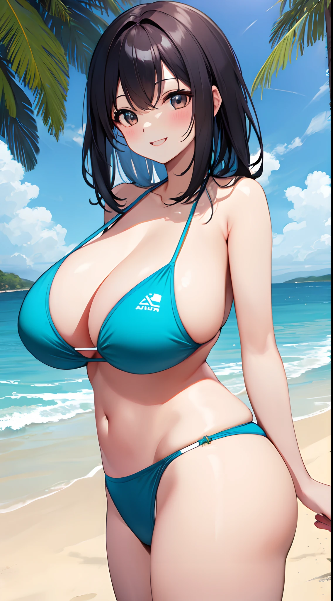 1girl in, Smile, cheerfulness, Teenage, Huge breasts, Bikini, swimsuit, beach