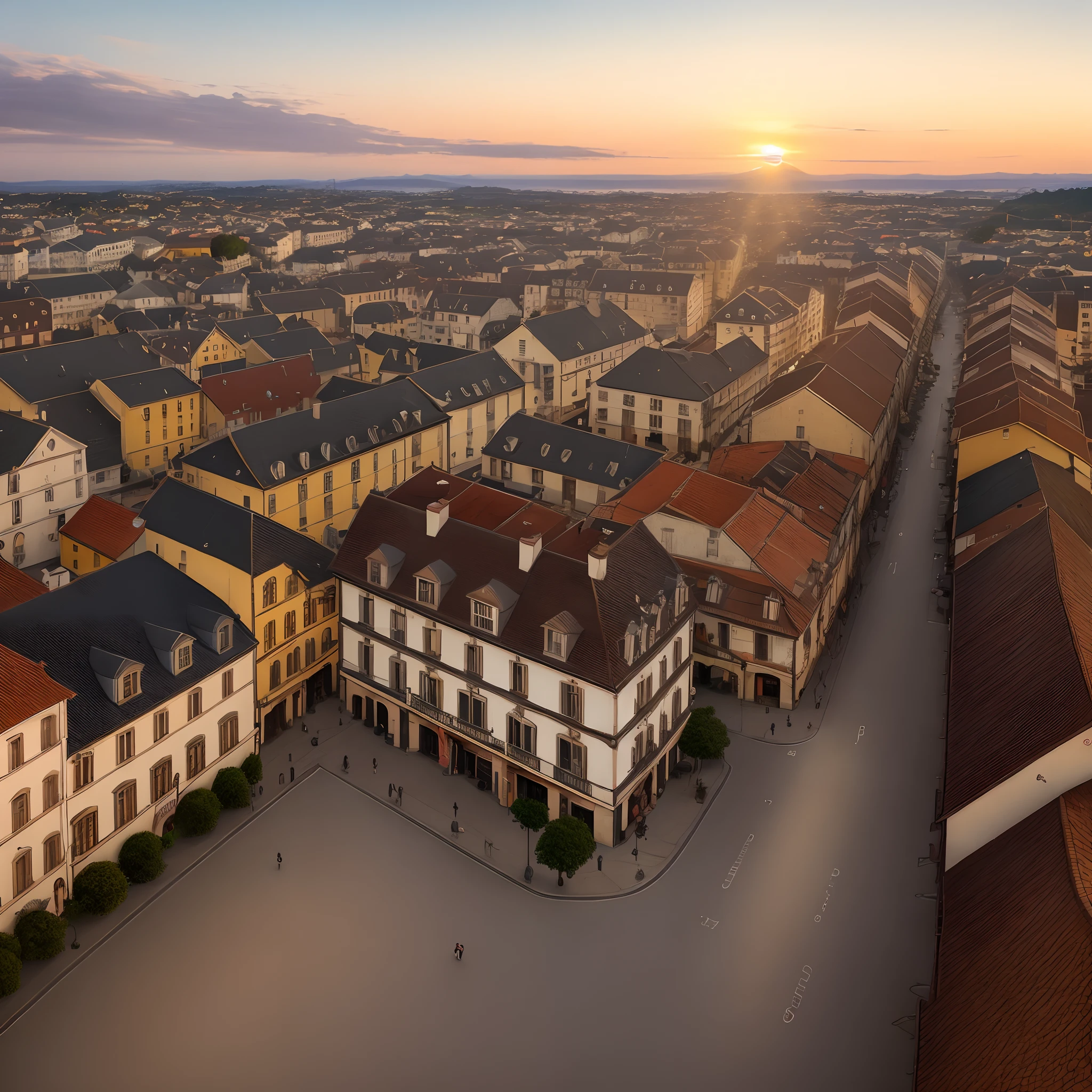 Por do sol, town square, outono
