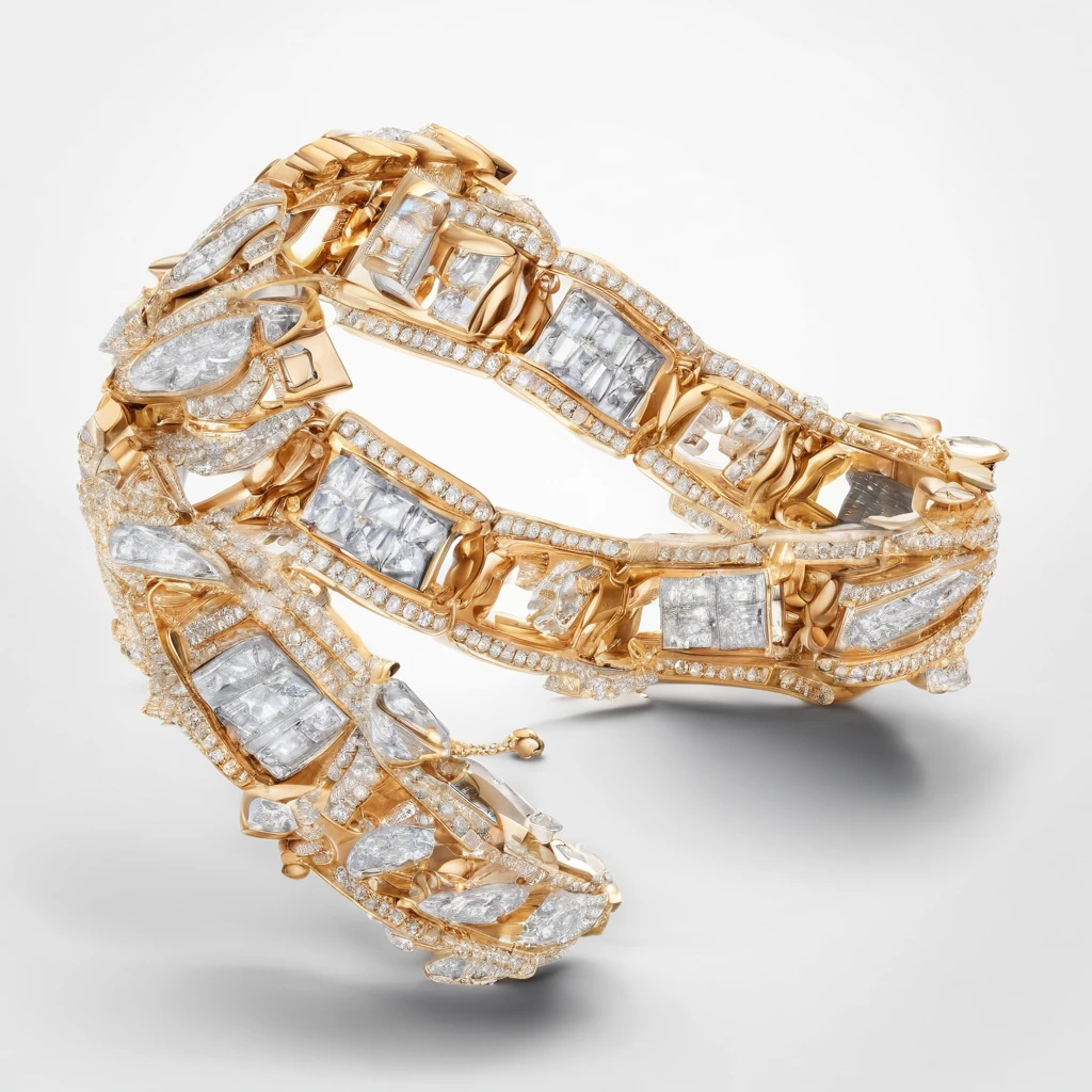 A bracelet on white background, tennis bracelet,chain of brilliants , shiny jewelry, hyper realistic , details in brilliant and stone,
