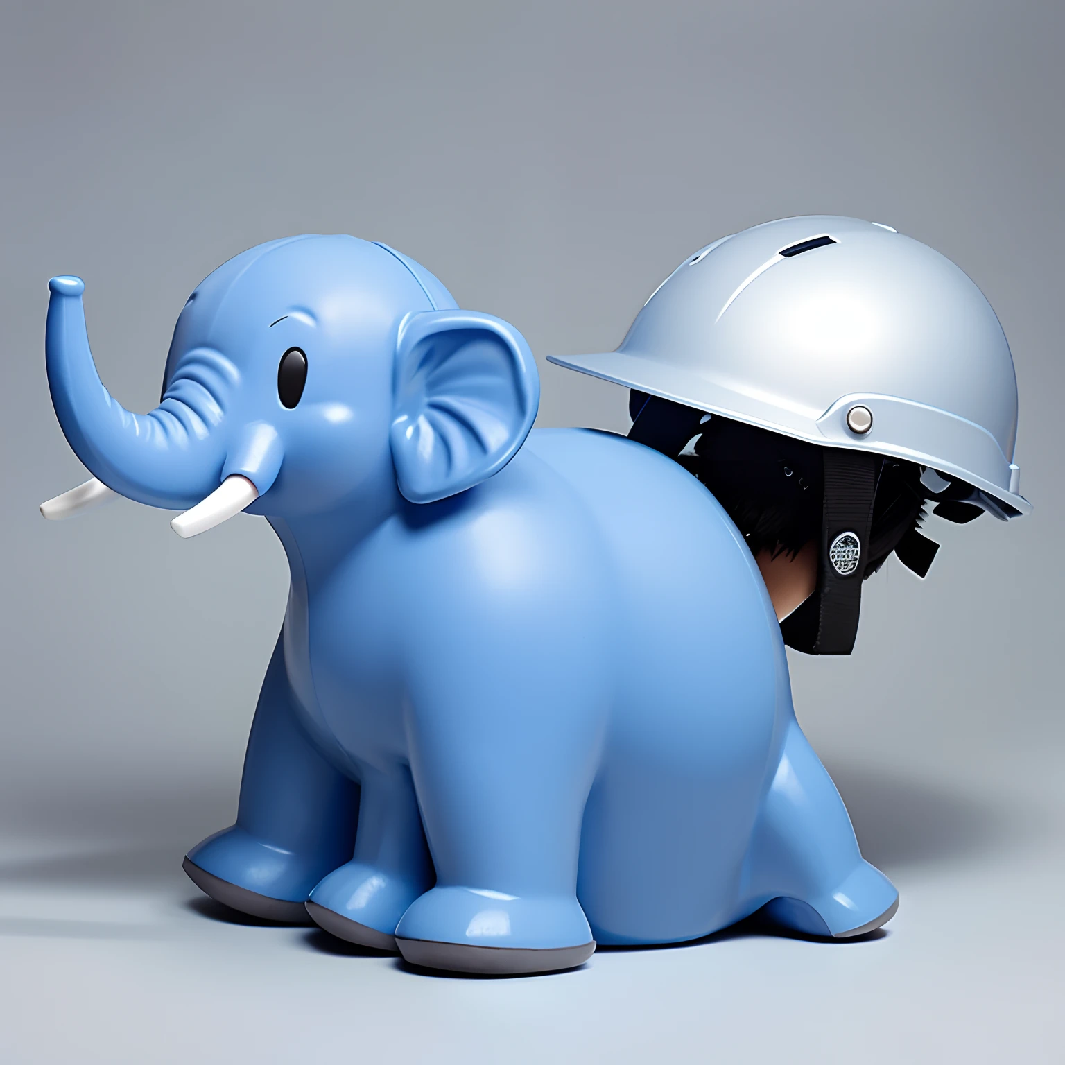 A blue elephant sits wearing a gray work helmet, cute, pop, illustration