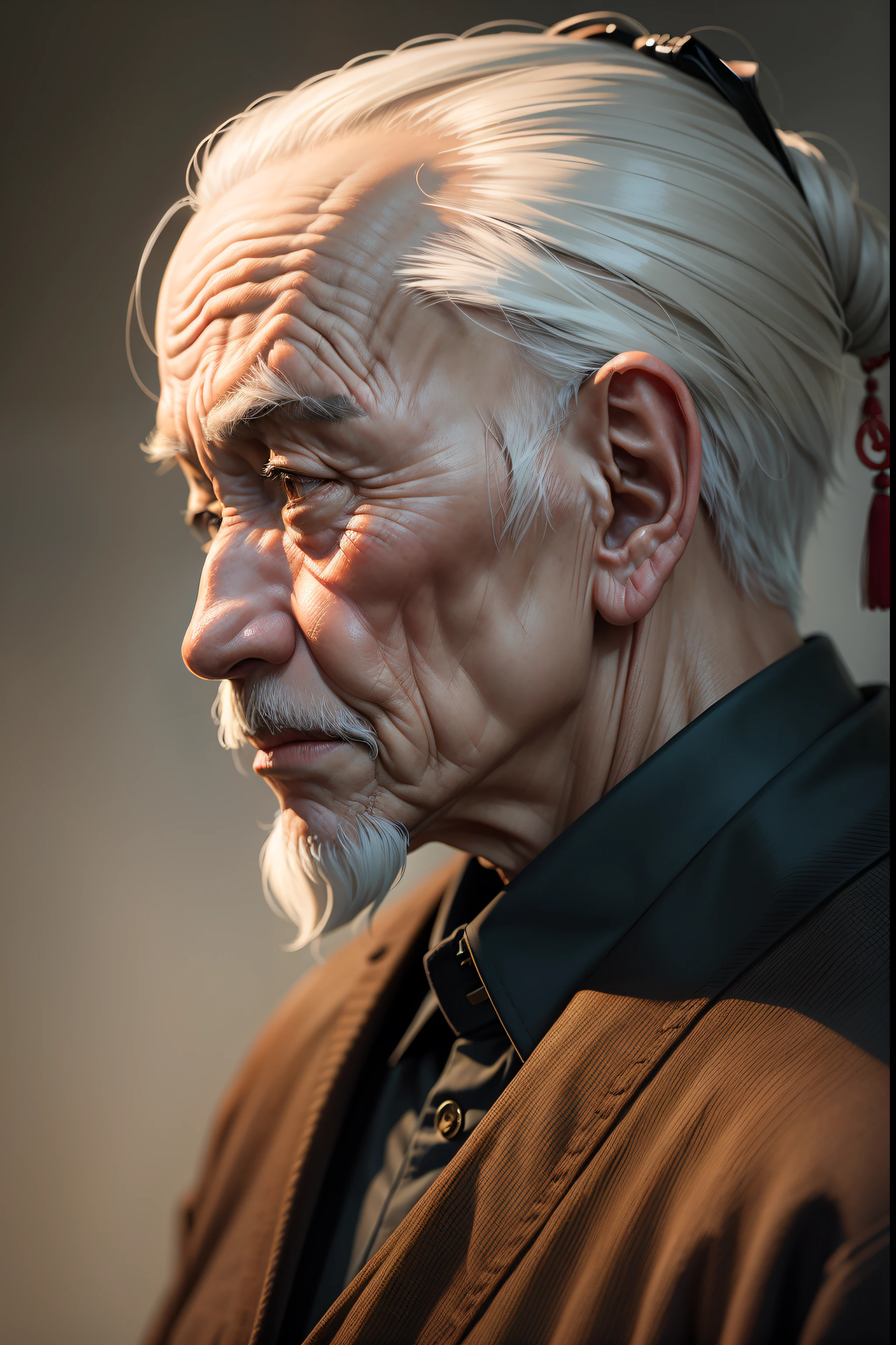 elderly man, wise, chinese, realistic, emblematic, in profile