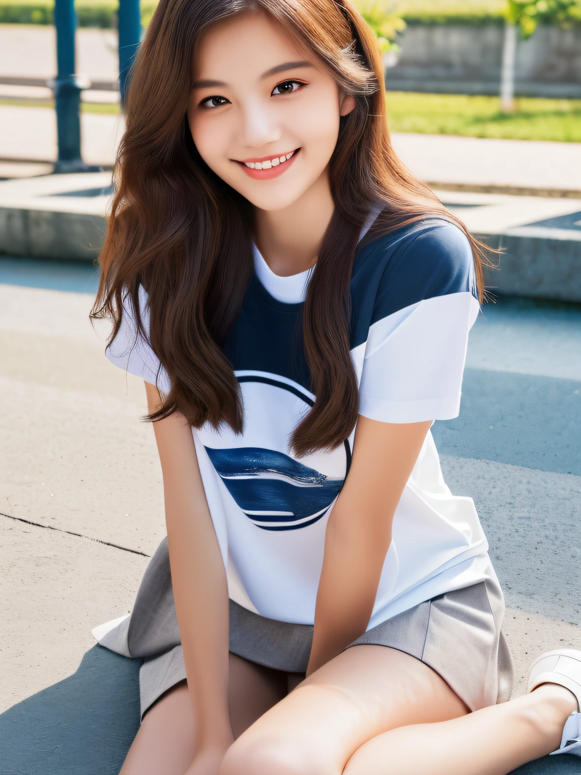 (full body),1 girl,high school student,(plain white t-shirt:1.4),light smile,
master piece,8k,(master piece,ultra high resolution:1.5),(master piece,photorealistic:1.5),(master piece,best quality,ultra detailed:1.5) master piece,detailed eyes,master piece,detailed face,
