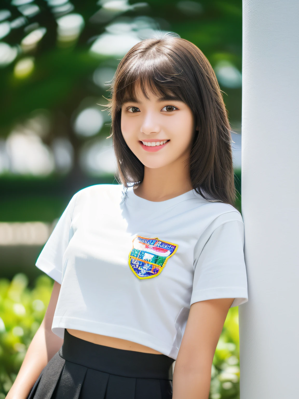 (full body),1 girl,high school student,(plain white t-shirt:1.4),light smile,
master piece,8k,(master piece,ultra high resolution:1.5),(master piece,photorealistic:1.5),(master piece,best quality,ultra detailed:1.5) master piece,detailed eyes,master piece,detailed face,
