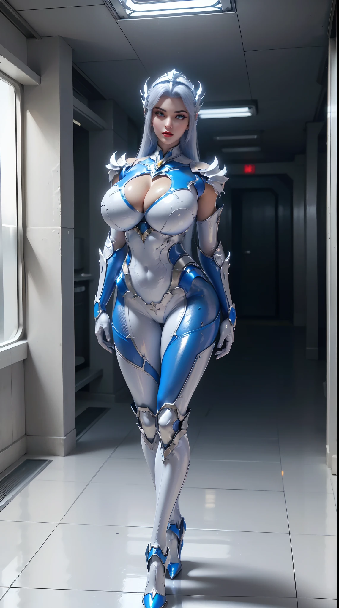 (1GIRL,ALONE:1.5), (super detailed face), ((dragon head:1)), (BIG BUTTOCKS, HUGE FAKE BREASTS:1.5), (CLEAVAGE TOP:1.3), (MUSCULAR ABS:1.2), (MECHA GUARD ARM:1.4), (WEAR WHITE BLUE SHINY MECHA OVERWATCH ARMORED, BLACK MECHA SKINTIGHT SUIT PANTS, MECHA GUARD ARMOR LEGS, HIGH HEELS:1.5), (THICC MUSCULAR FEMALE BODY), (GLOWING SKIN:0.8), (LONG LEGS, FULL BODY:1.1), (LOOKING AT VIEWER:1.3), (female focus:0.886), (WALKING DOWN HALLWAY OF FUTURISTIC SPACE STATION:1), (BRIGHT LIGHT WHITEROOM:1.3), SUPER TEXTURE, UNREAL ENGINE RENDER, PHYSICALLY-BASED RENDERING, ULTRA HIGHT DEFINITION, 16K, 1080P.
