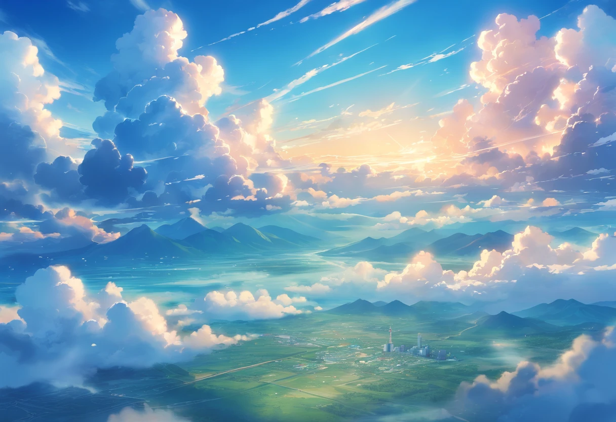 Beautiful blue sky with very close photo of clouds