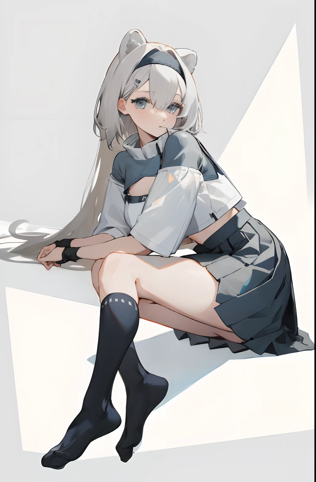 cropped shoulders，knee length socks，pleatedskirt，No shoes on