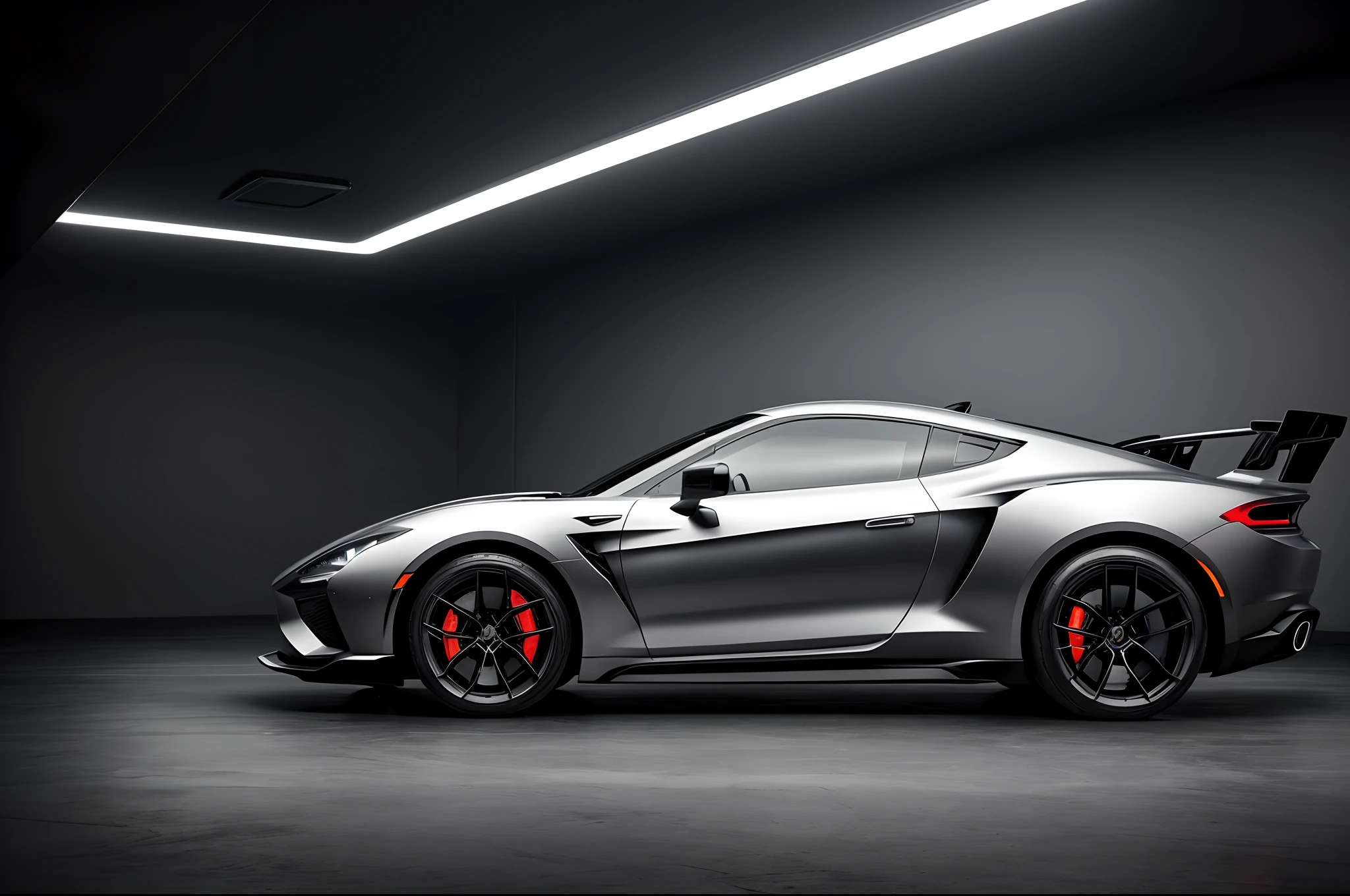 a silver sports car in a dark room, trending on dribble, goward, dragon tailed, aloy, worth 1 0 0 0. com, aliased, mkbhd, alienware, sleek interceptor profile, very extremely beautiful, horned, looking furious