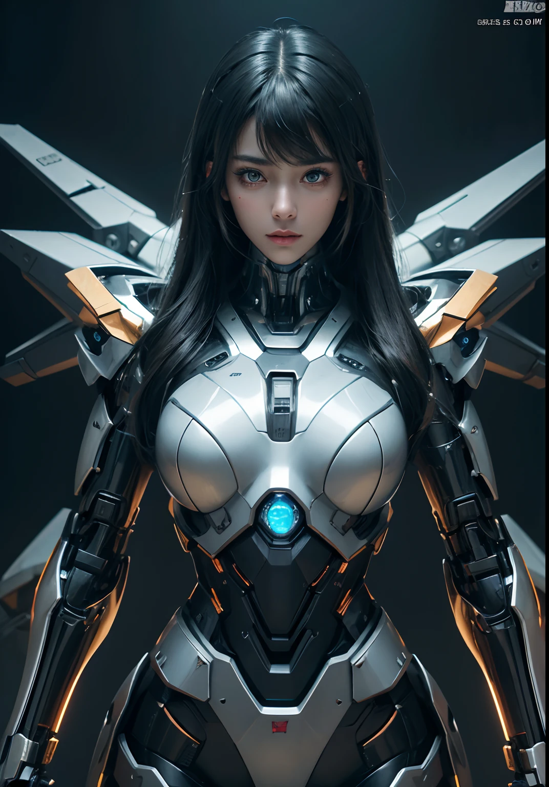 Textured skin, Super Detail, high details, High quality, Best Quality, hight resolution, 1080p, hard disk, Beautiful,(cyborgs),beautiful cyborg woman,Mecha Cyborg Girl,Battle Mode,Girl with a Mecha Body,She wears a battle cyborg mech with a weapon,Fulll body Shot