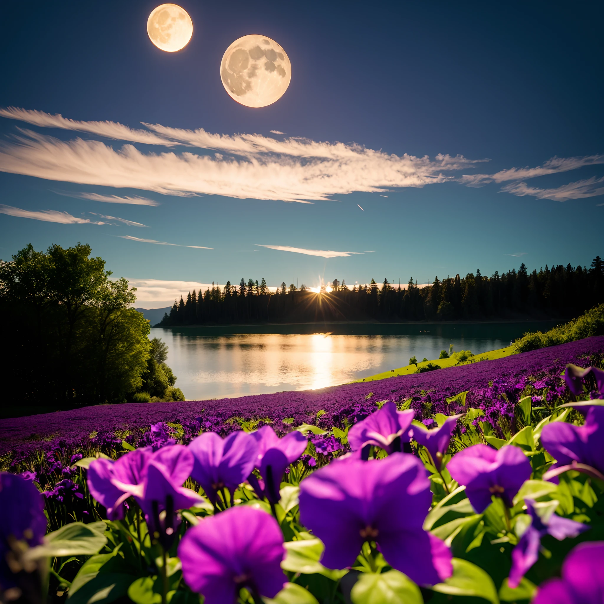 Lake Moon Night Violets